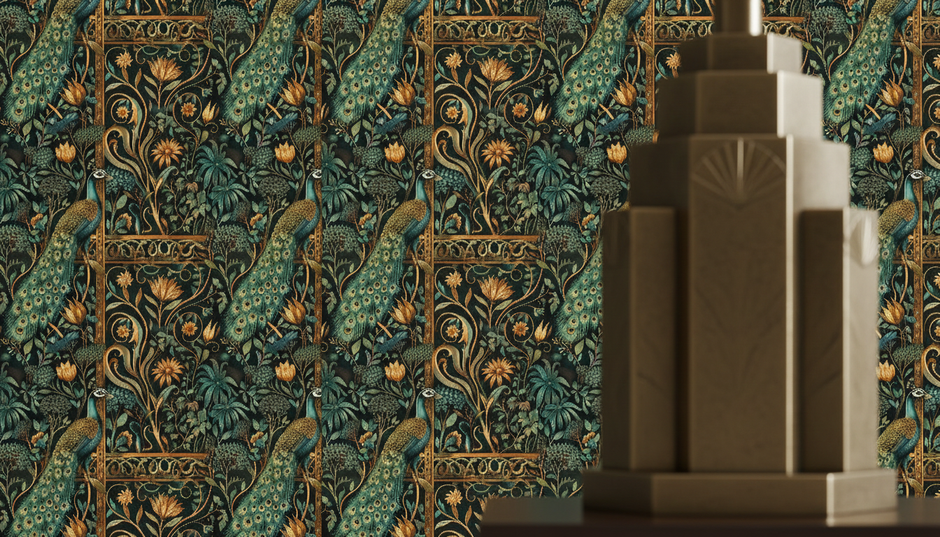 Peacock Serenity - Emerald Noir Gold - Lyxig tapet med påfågelsmotiv