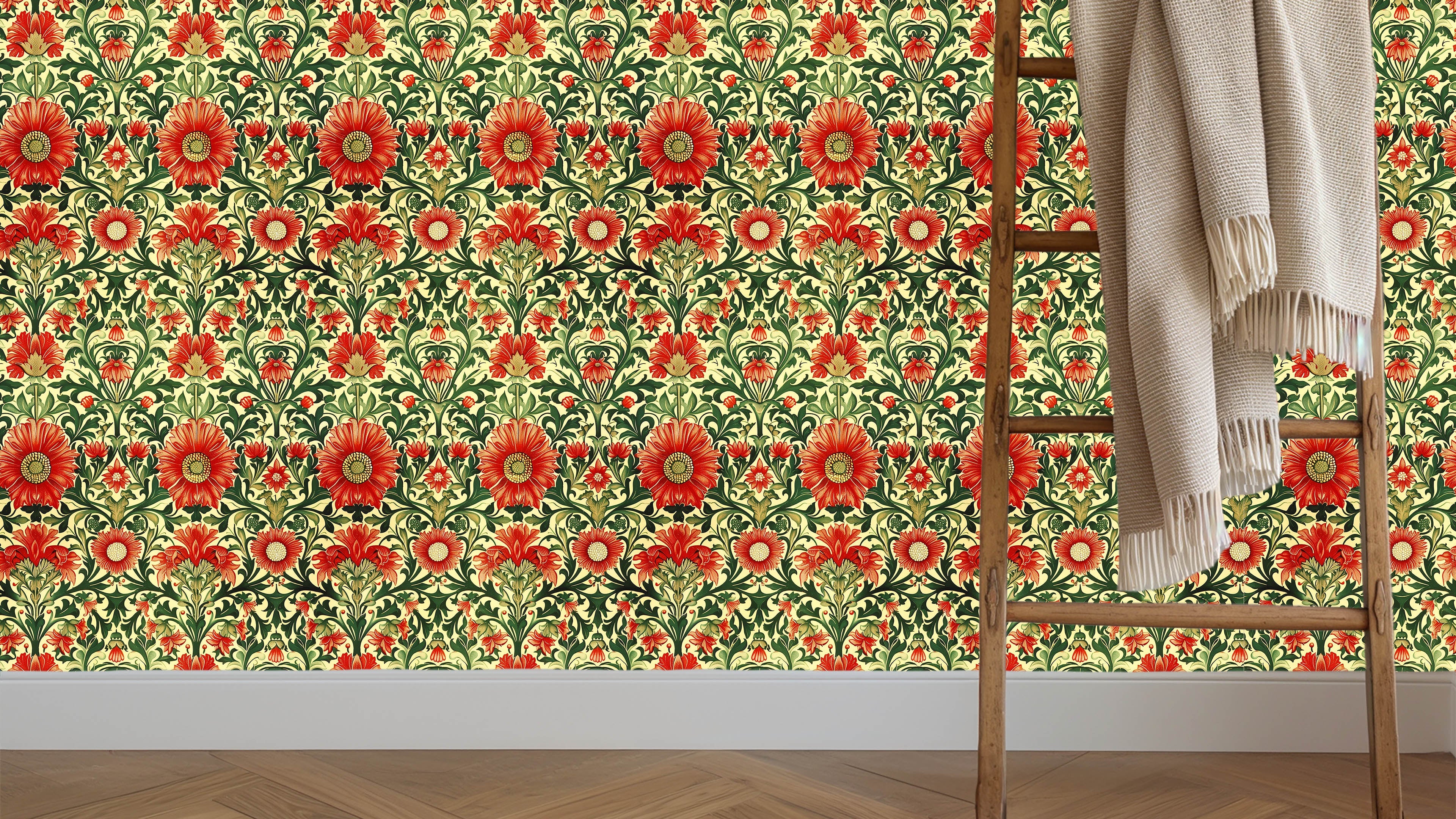 Reval Wallpaper Timeless Blooms - Röd - Klassisk blommig tapet med tidlös elegans – högkvalitativ tapet för en personlig o...