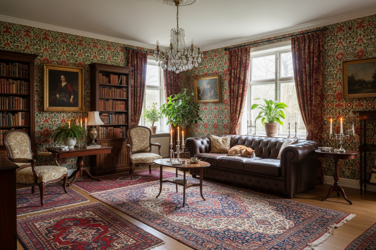 Reval Wallpaper Timeless Blooms - Röd - Klassisk blommig tapet med tidlös elegans – högkvalitativ tapet för en personlig o...