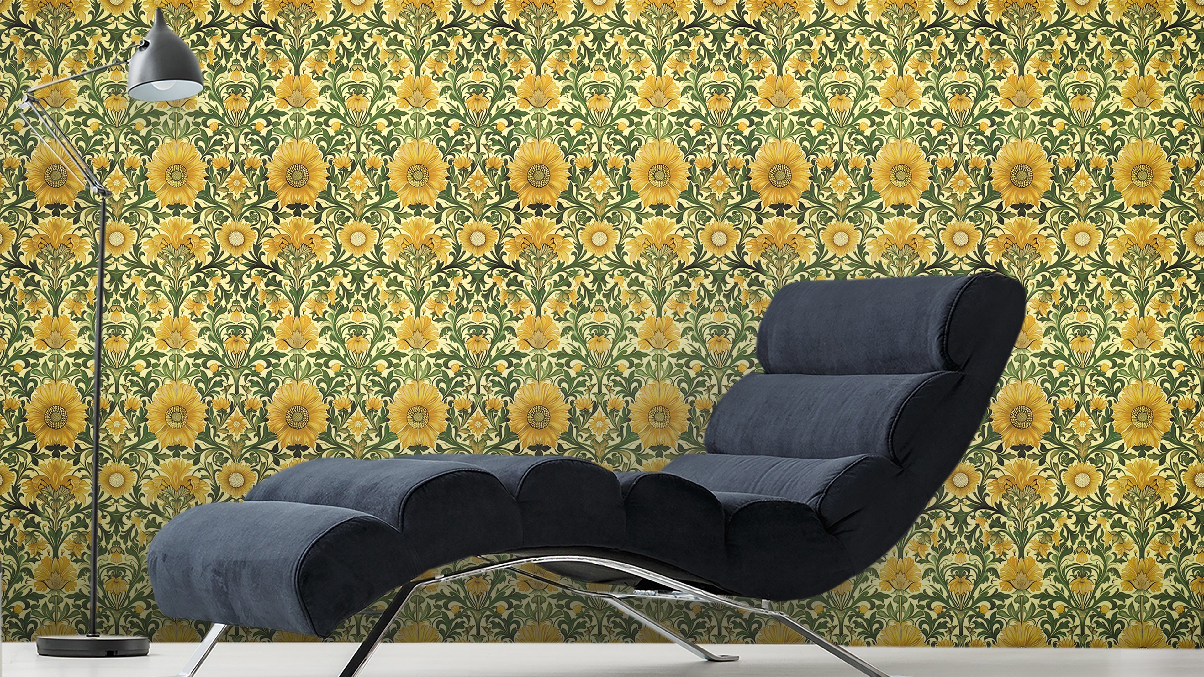 Reval Wallpaper Timeless Blooms - Gul - Klassisk blommig tapet med tidlös elegans – högkvalitativ tapet för en personlig o...