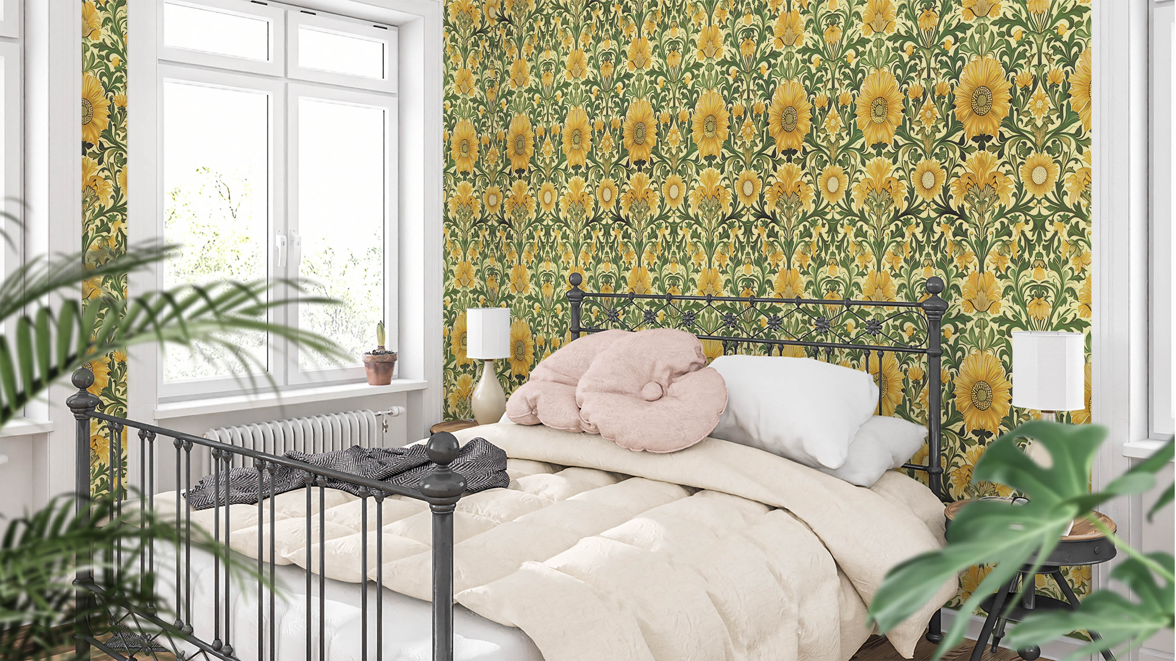 Reval Wallpaper Timeless Blooms - Gul - Klassisk blommig tapet med tidlös elegans – högkvalitativ tapet för en personlig o...