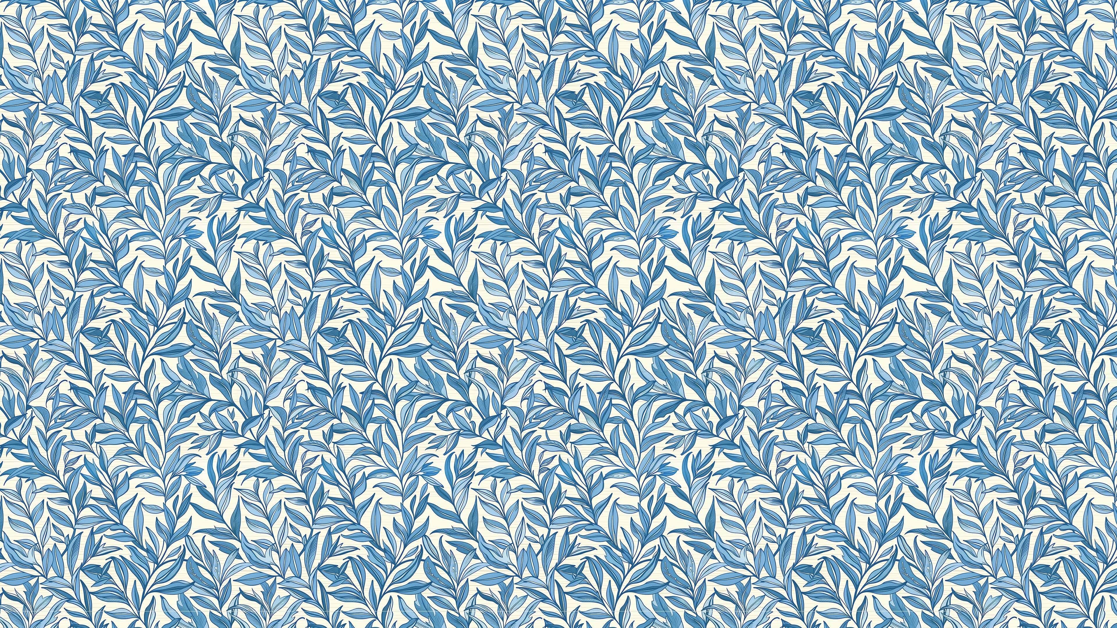 Boughs - Blå - Elegant tapet med handritade blad i blå toner