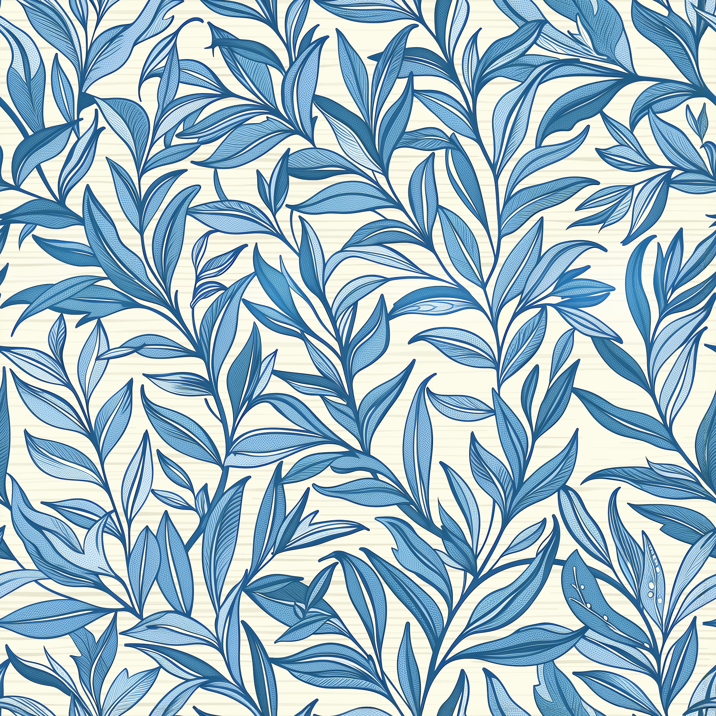 Boughs - Blå - Elegant tapet med handritade blad i blå toner