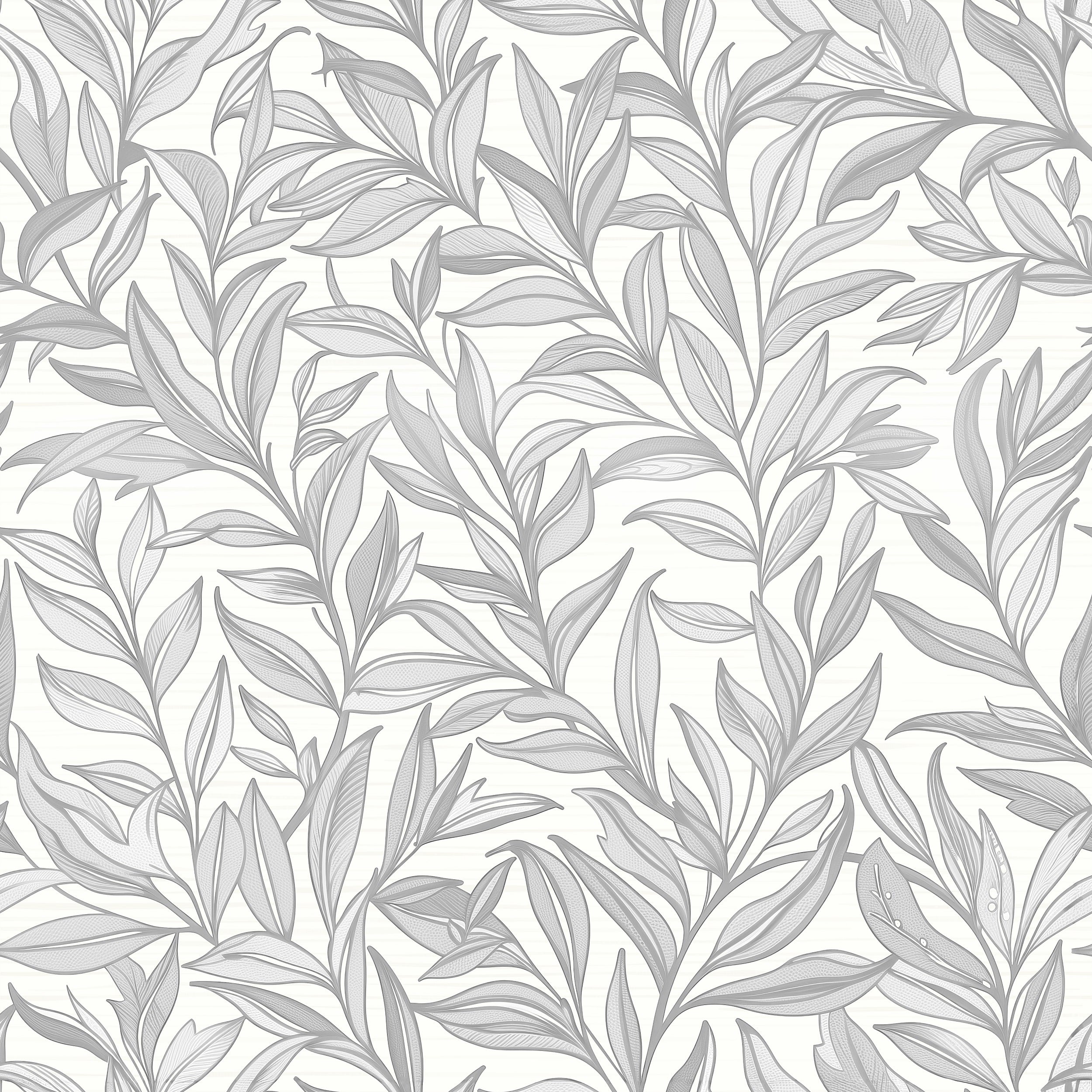 Boughs - Grå - Elegant tapet med handritade blad i grå toner