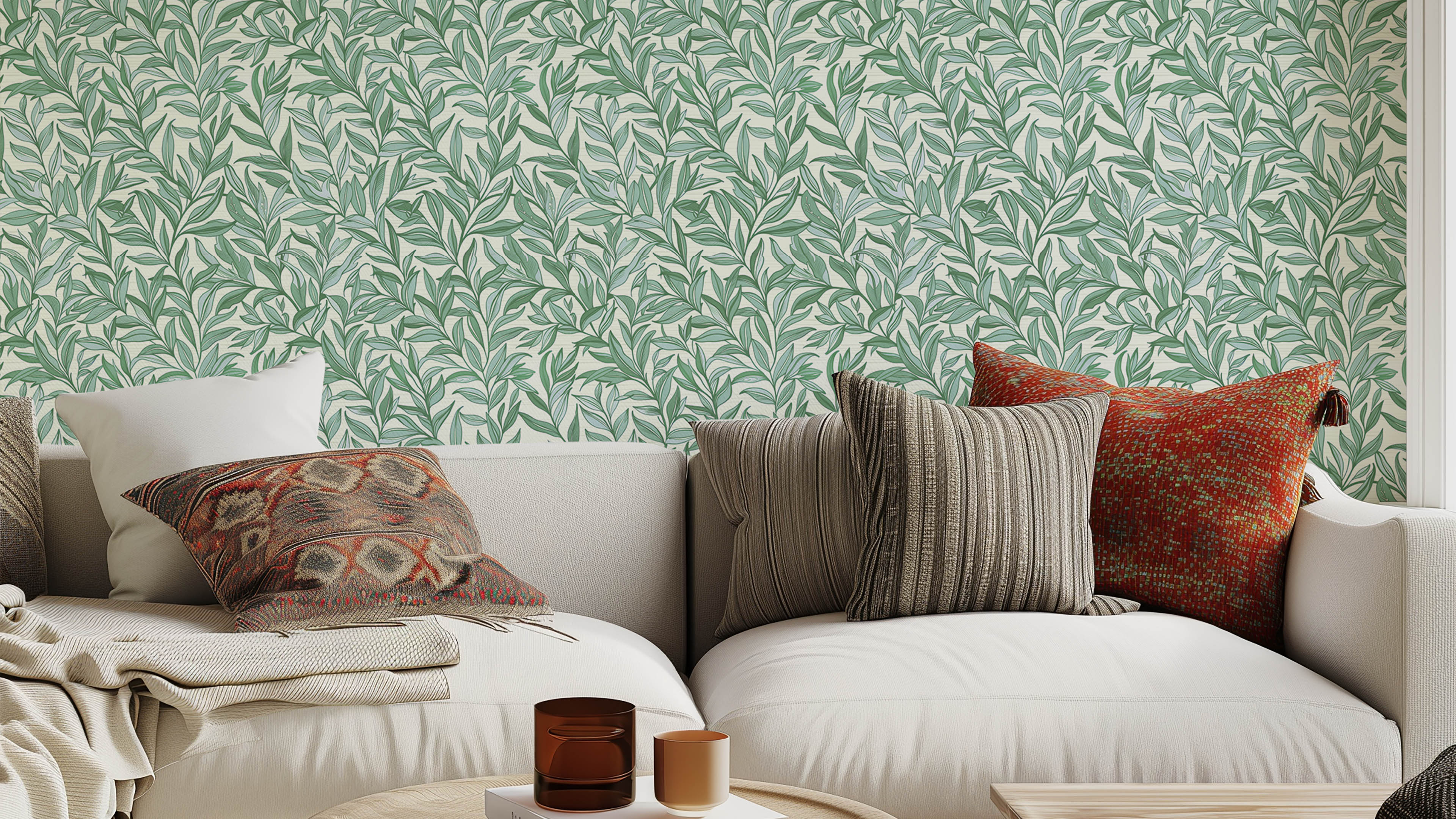 Boughs - Grön - Elegant tapet med handritade blad i gröna toner