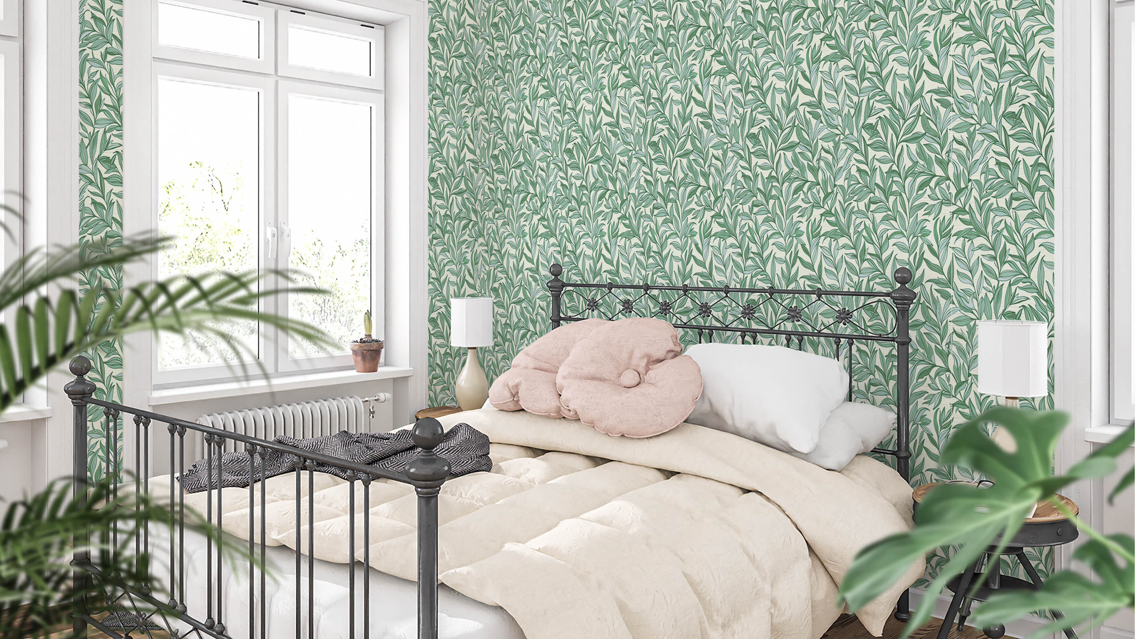 Boughs - Grön - Elegant tapet med handritade blad i gröna toner