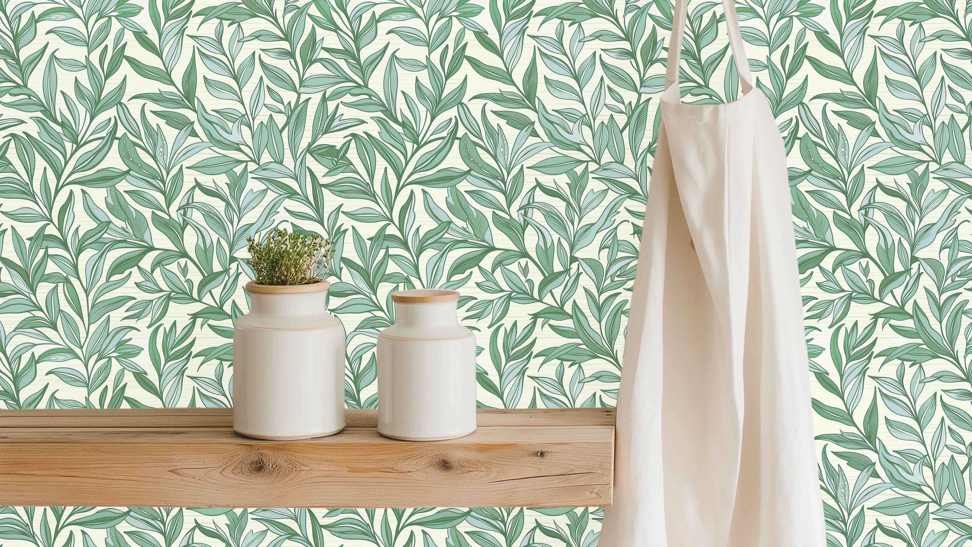 Boughs - Grön - Elegant tapet med handritade blad i gröna toner