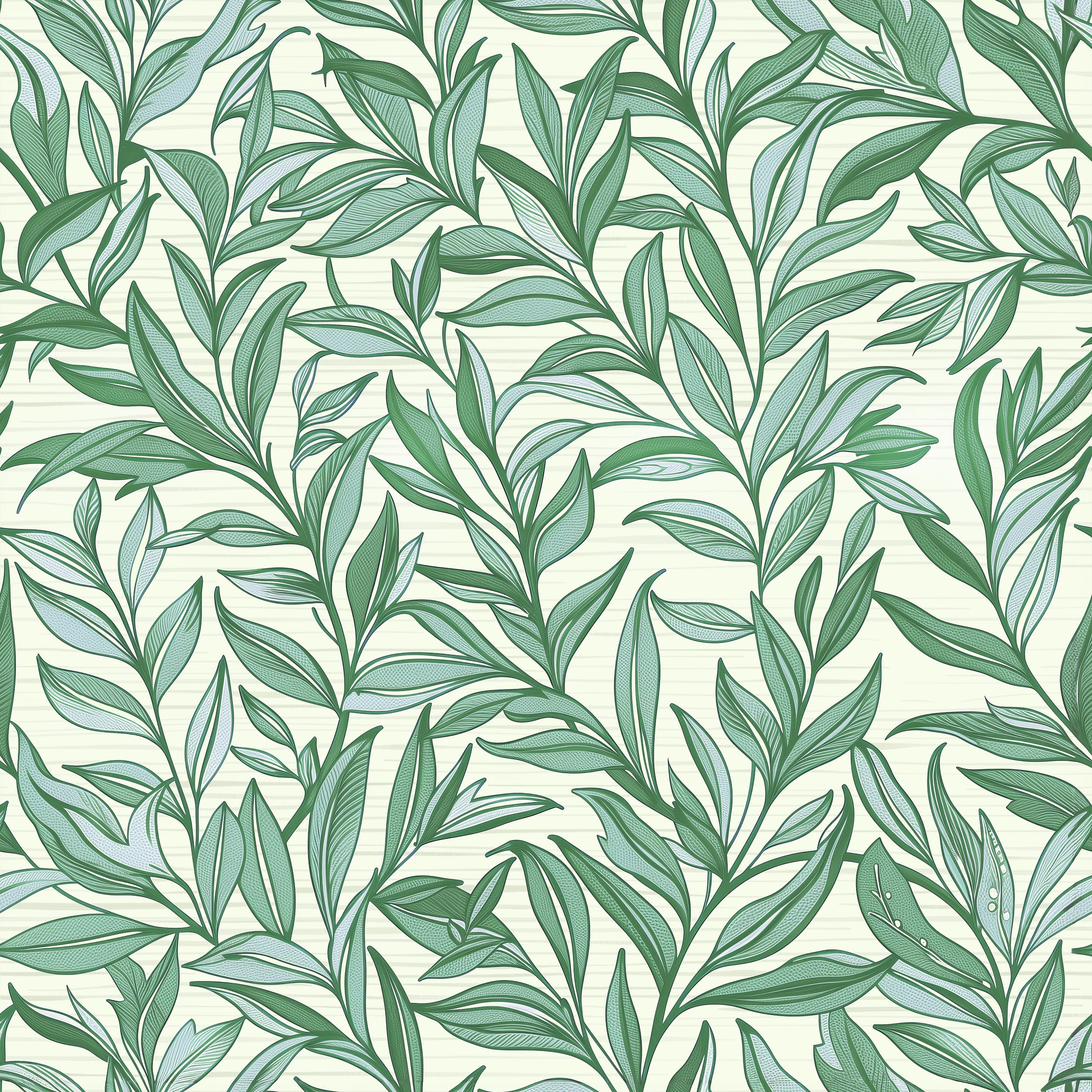 Boughs - Grön - Elegant tapet med handritade blad i gröna toner