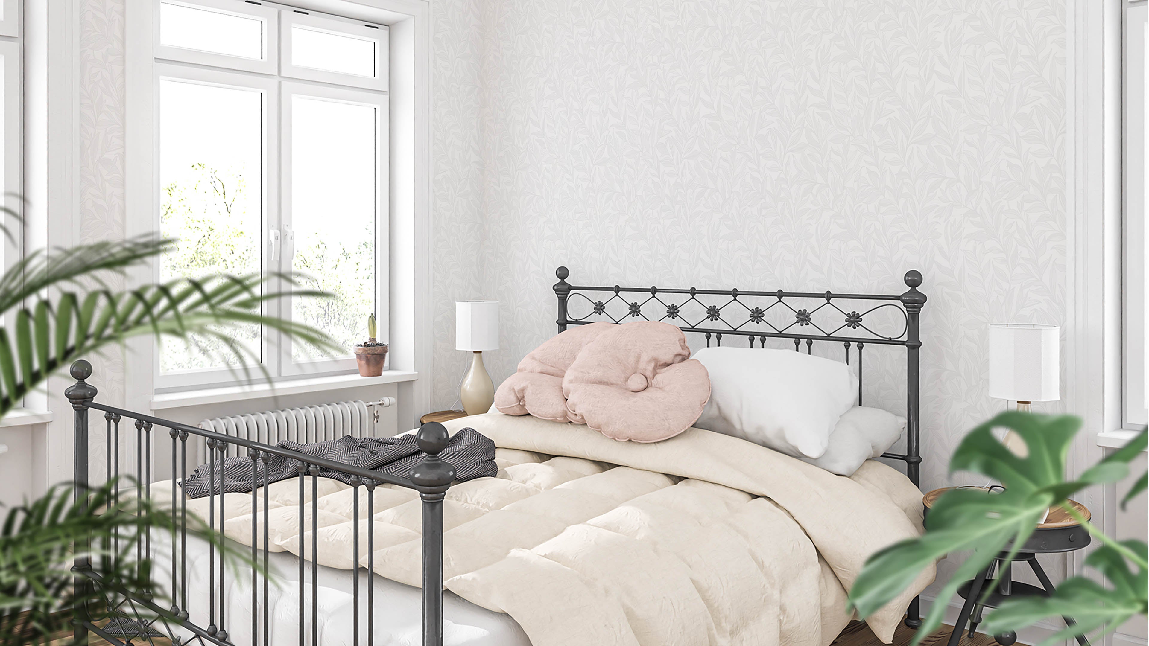 Reval Wallpaper Boughs - Vit - Elegant tapet med handritade blad i vitt och grått – högkvalitativ tapet för en personlig o...