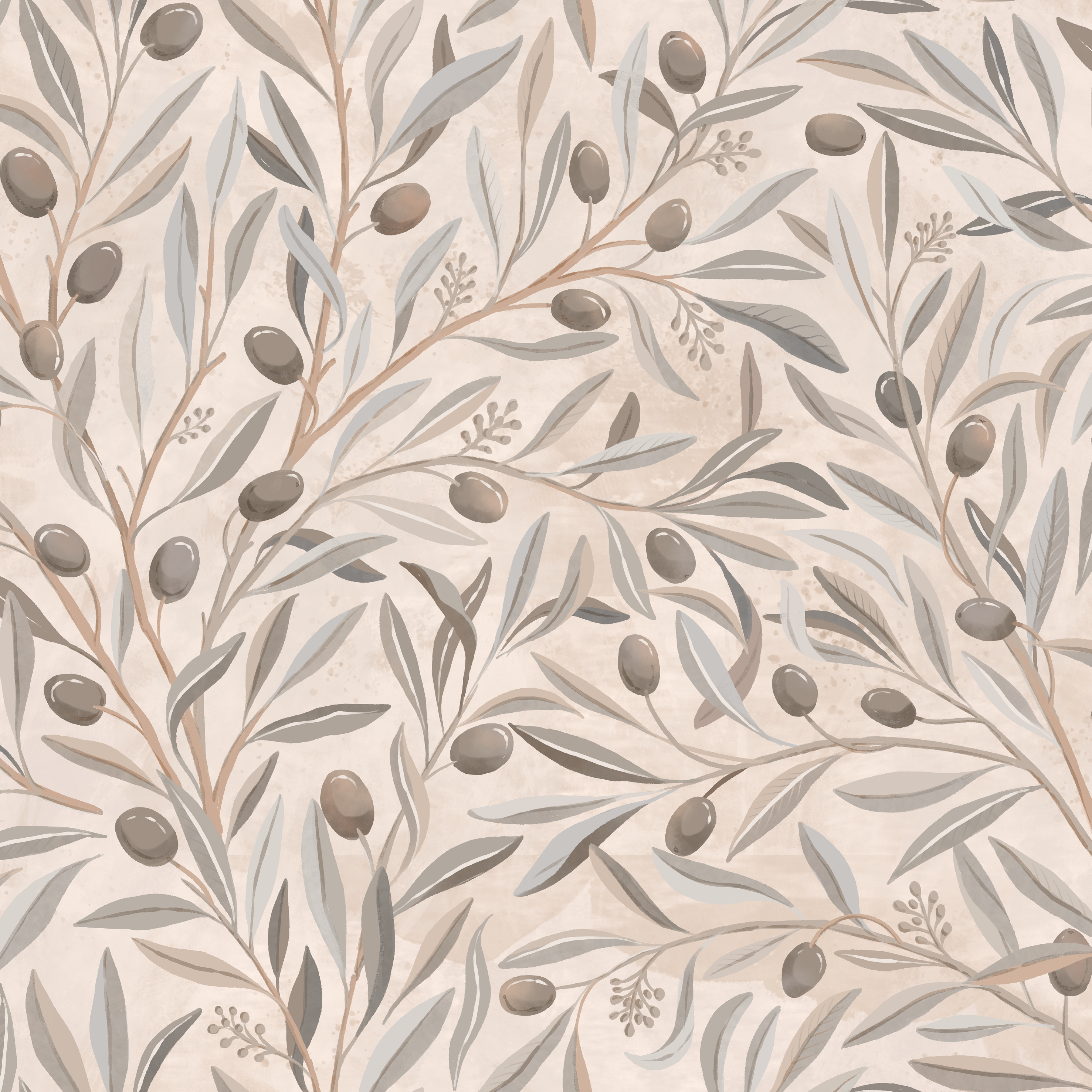 Olivia Half Drop - Blush - Romantisk tapet med olivkvistar i mjuka rosa toner