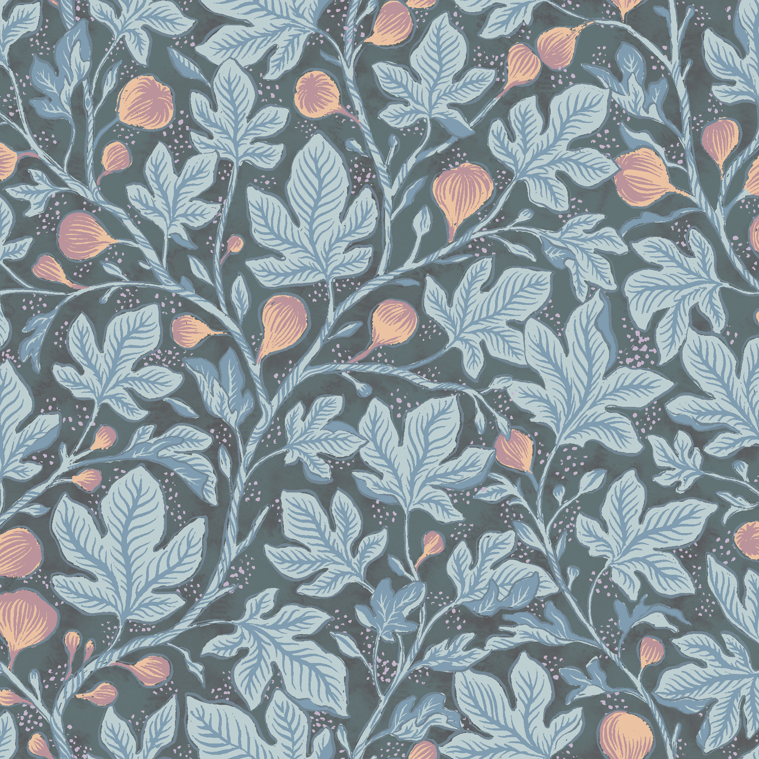 Fig Tree - Teal - Elegant tapet med fikonträd i blågrå toner