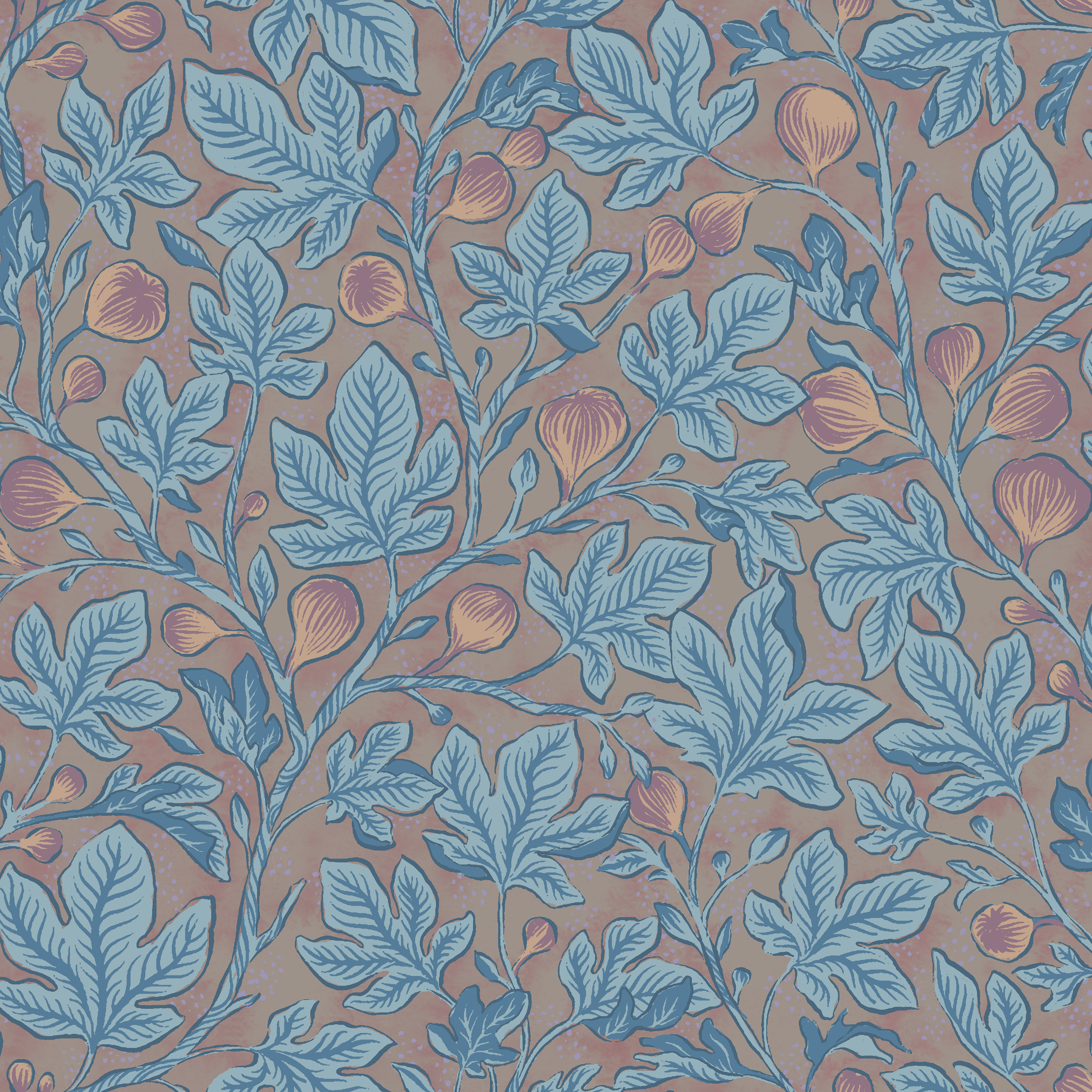 Fig Tree - Glow – Handmålad botanisk tapet med fikonträd