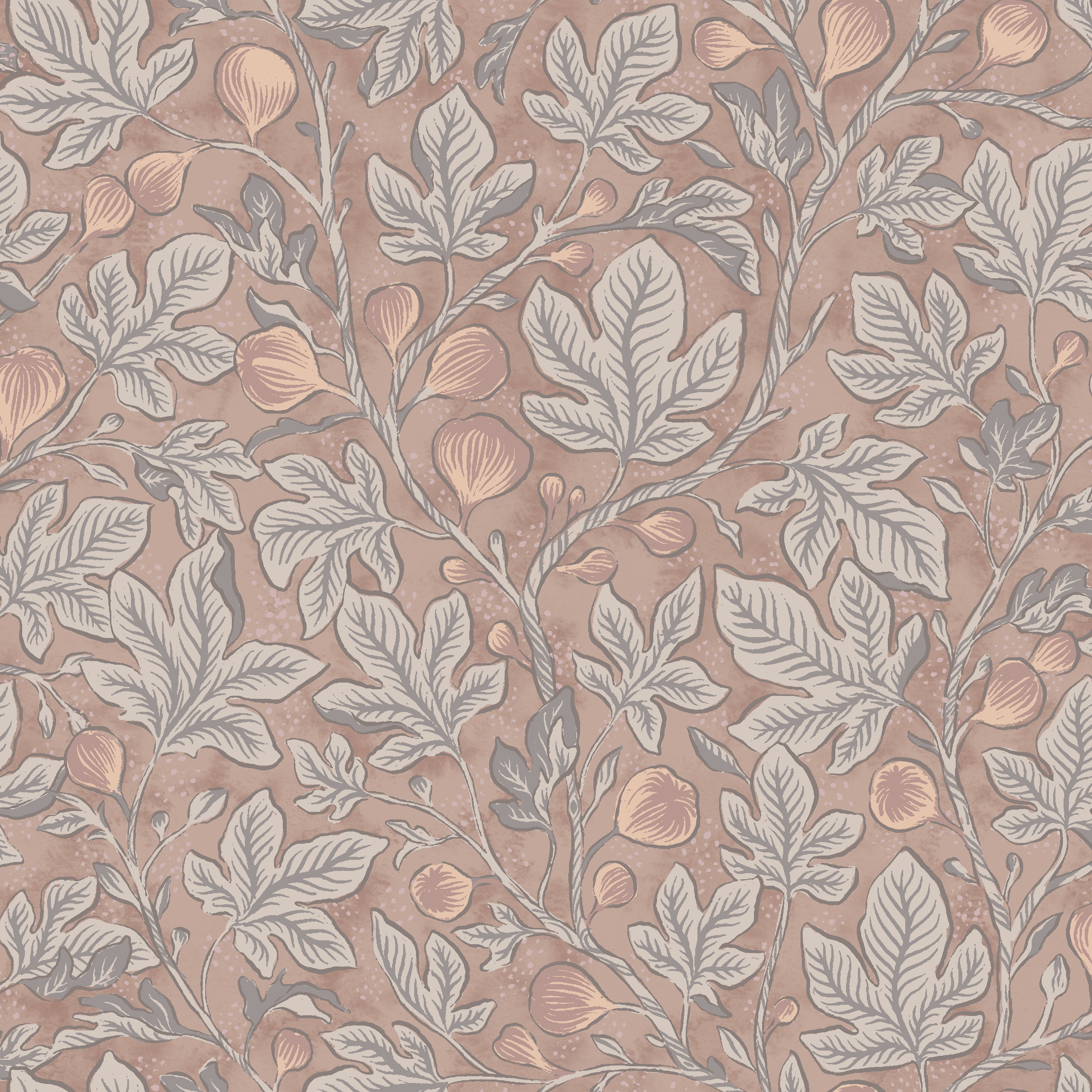 Fig Tree - Brown - Elegant botanisk tapet med handmålade fikonblad