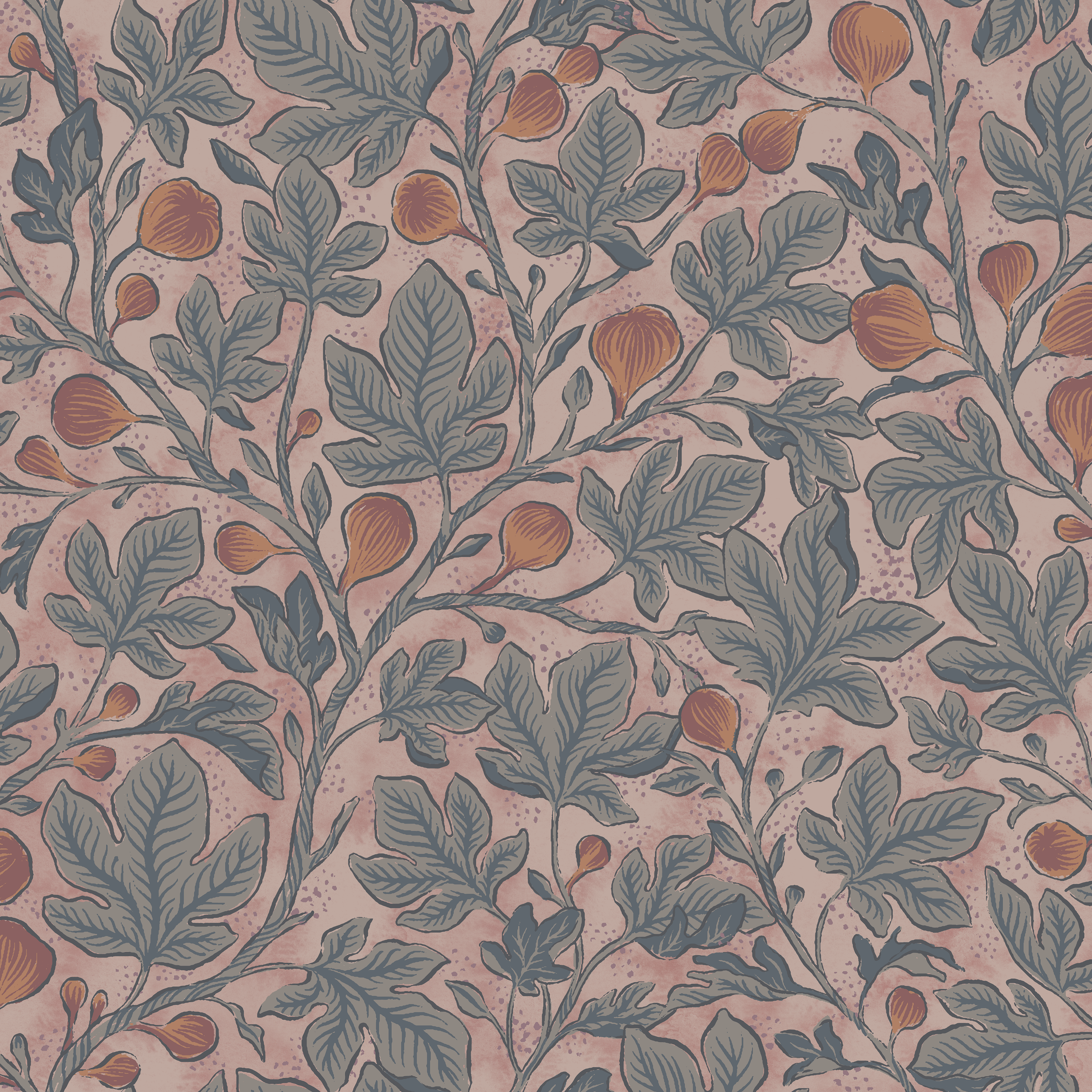 Fig Tree - Terra - Elegant botanisk tapet med handmålade fikonblad