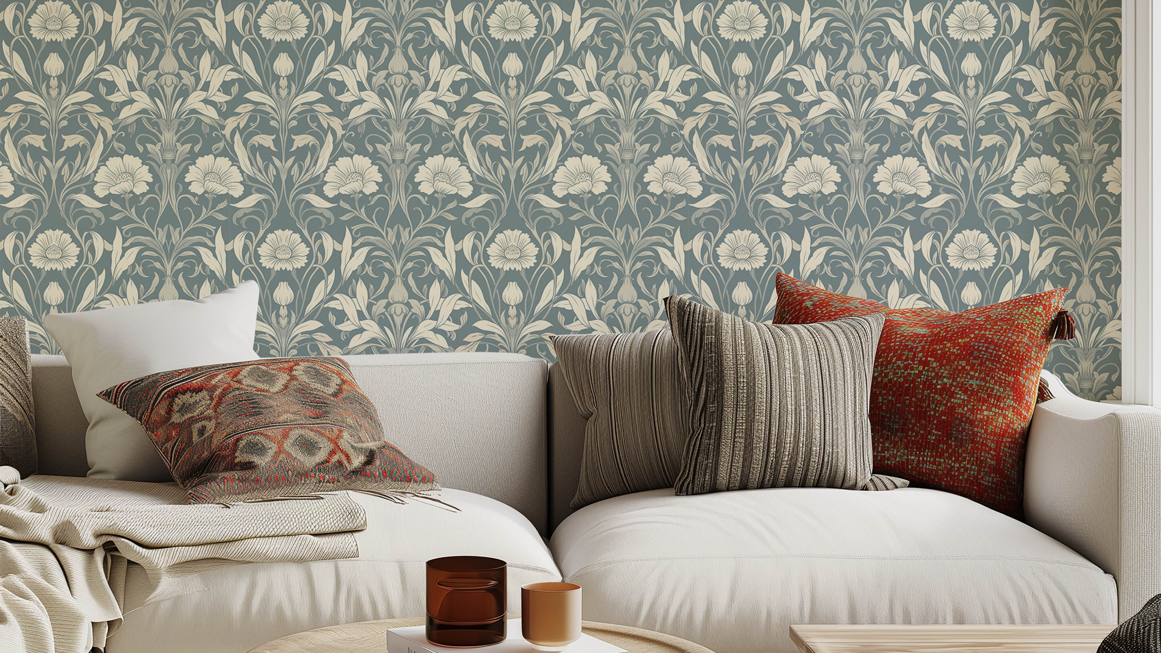 Isabelle - Blå – Klassisk tapet med engelsk elegans och detaljerade blommönster