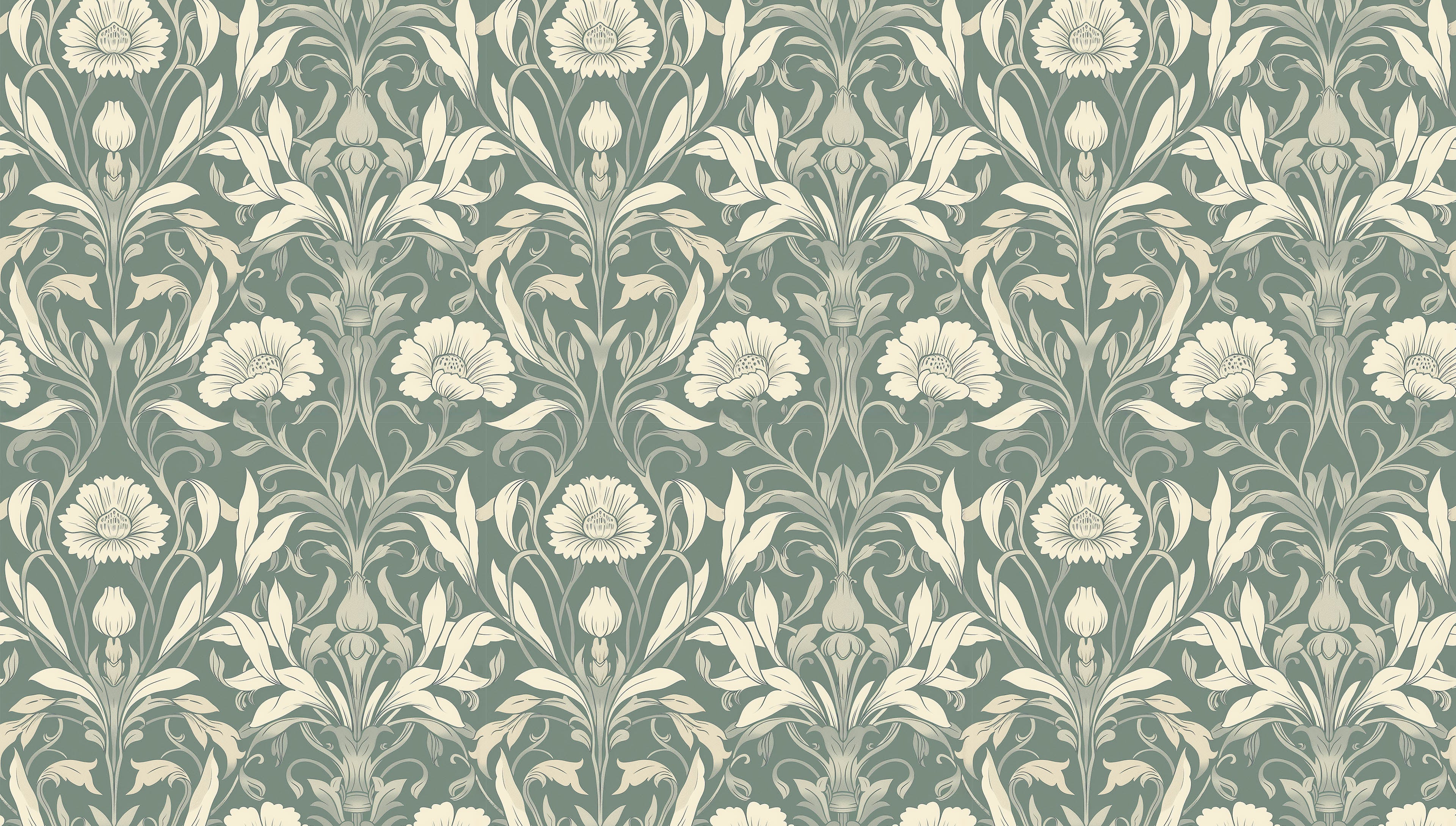 Isabelle - Grön – Klassisk tapet med engelsk elegans och detaljerade blommönster