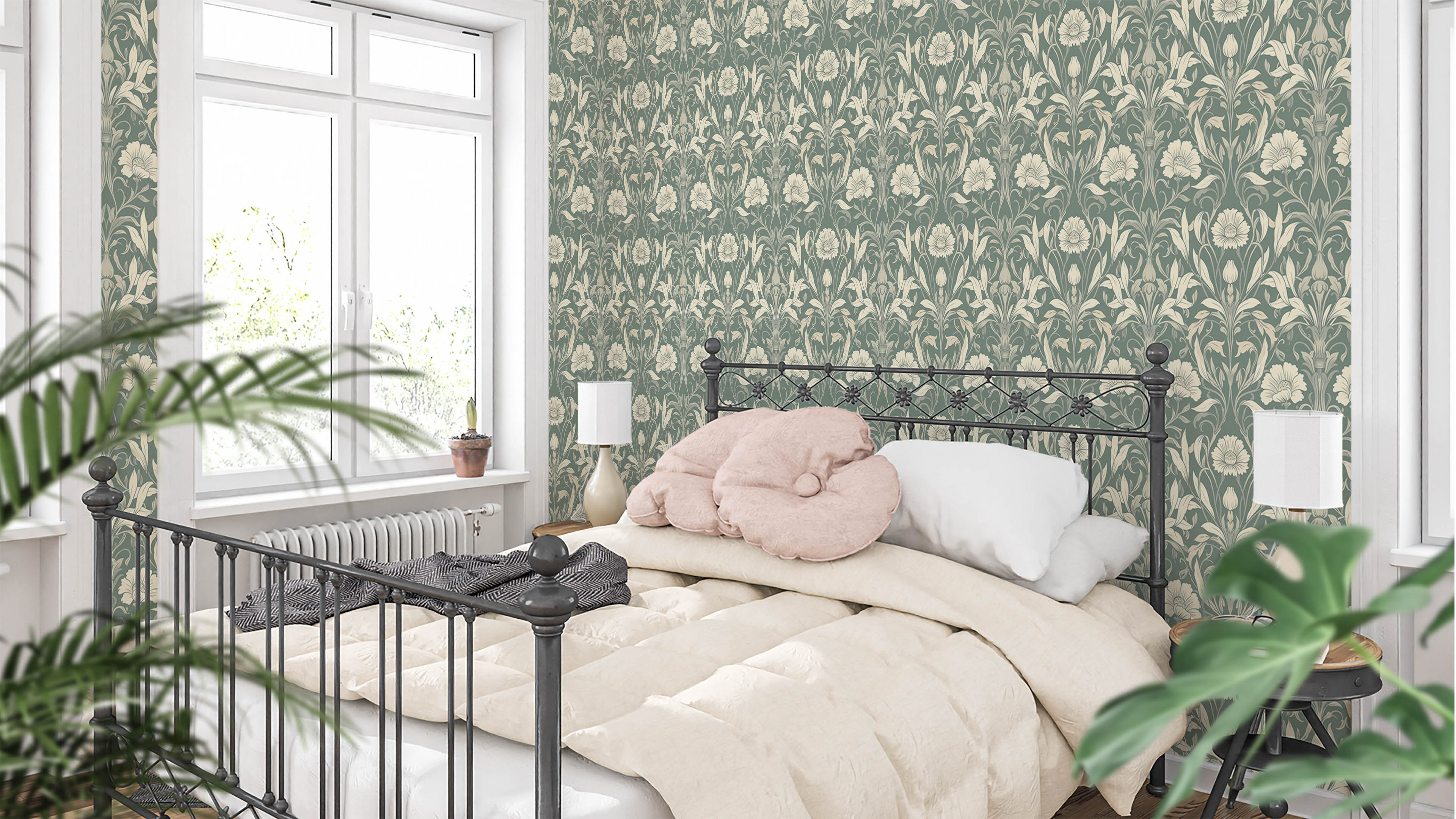 Isabelle - Grön – Klassisk tapet med engelsk elegans och detaljerade blommönster