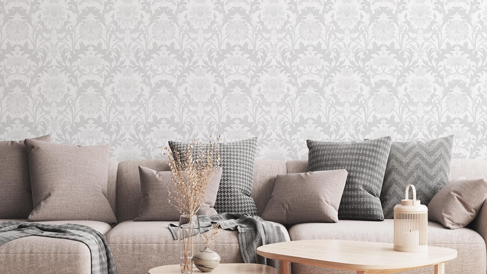 Jennie - Grå - Botanisk tapet med blommor och blad