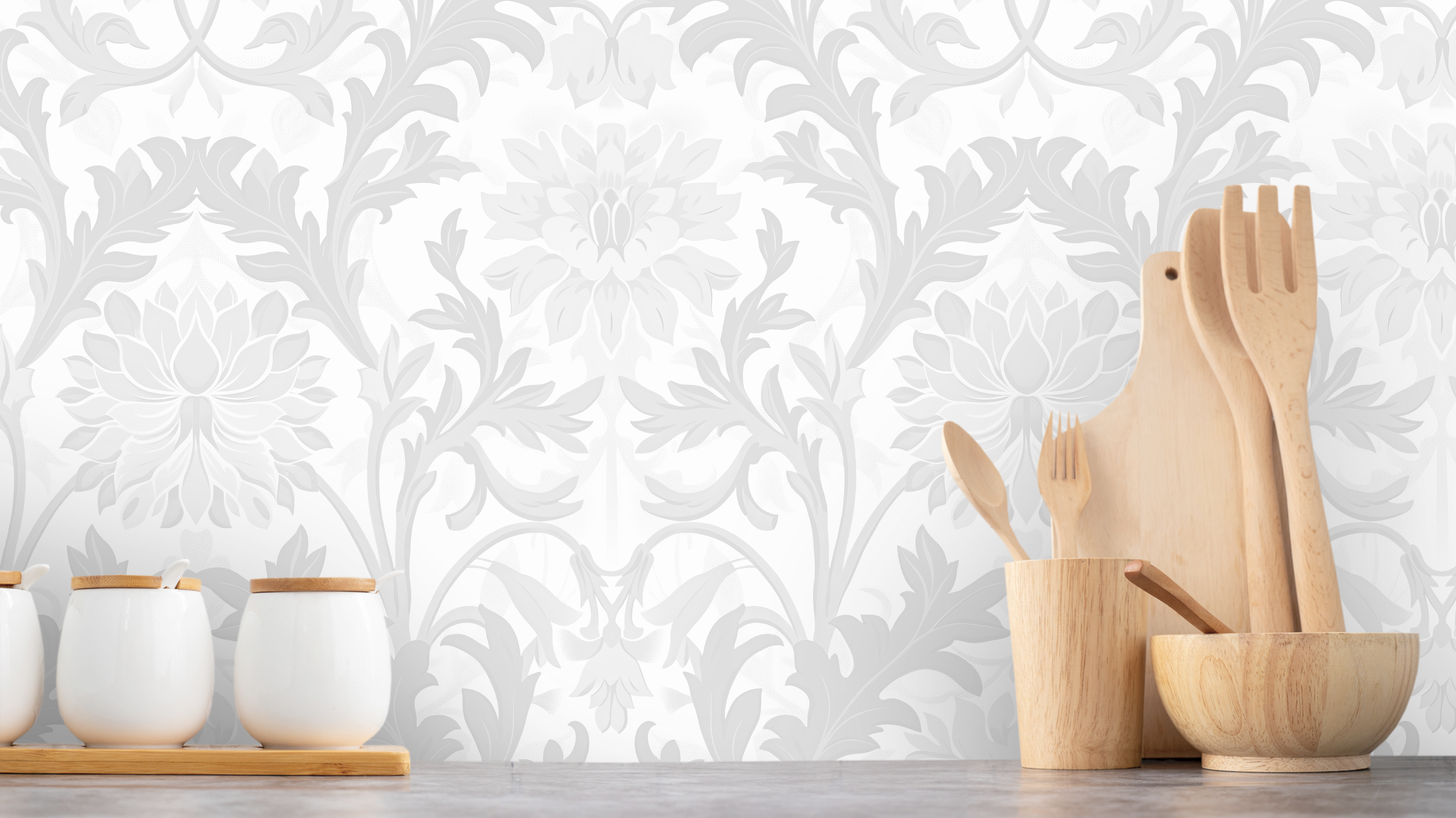 Jennie - Grå - Botanisk tapet med blommor och blad