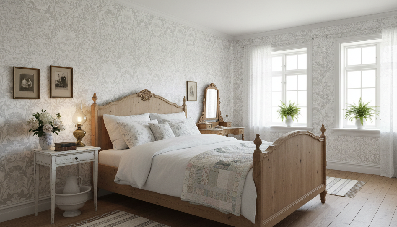 Jennie - Grå - Botanisk tapet med blommor och blad