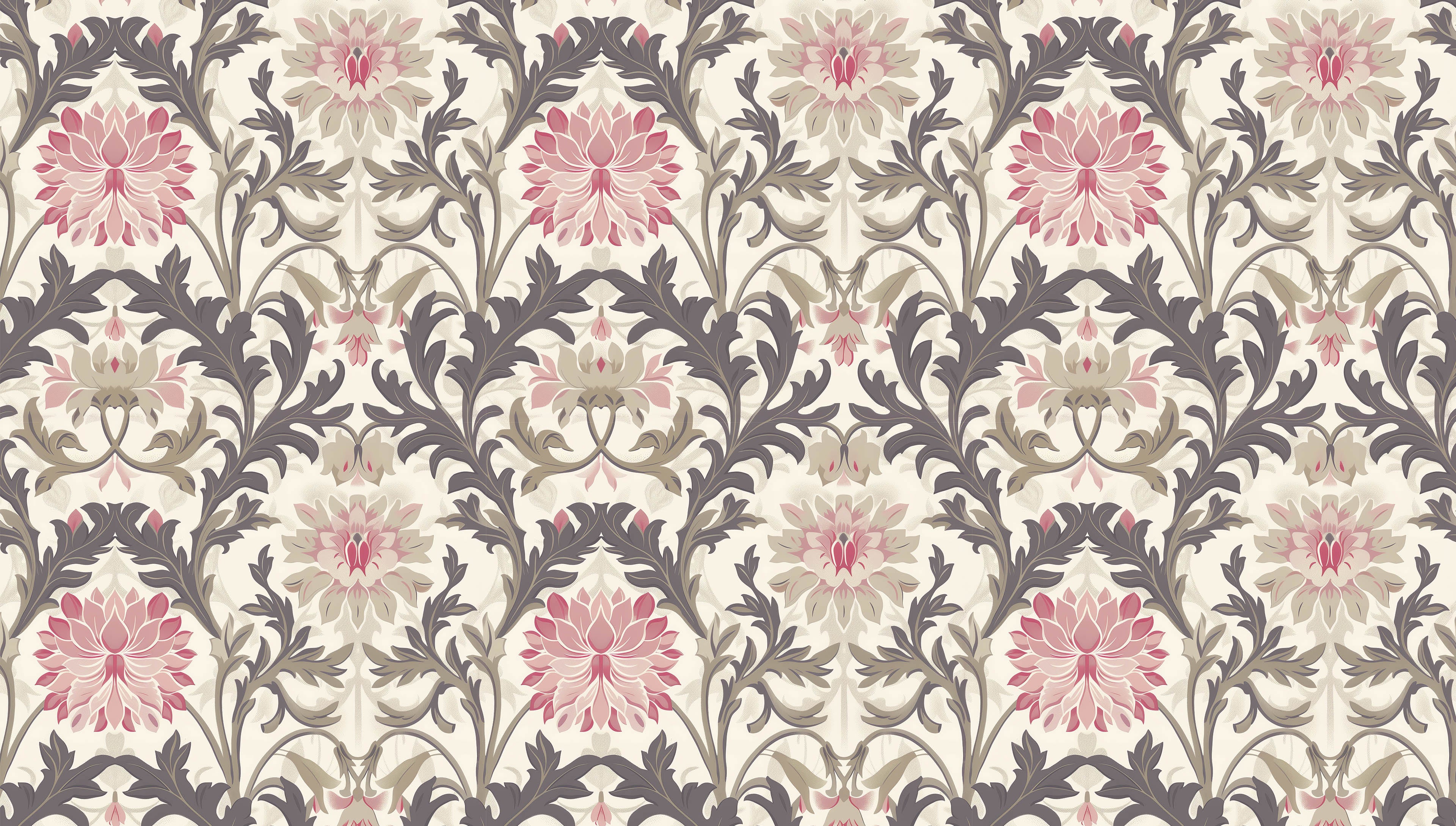 Jennie - Lila-Rosa - Botanisk tapet med blommor och blad