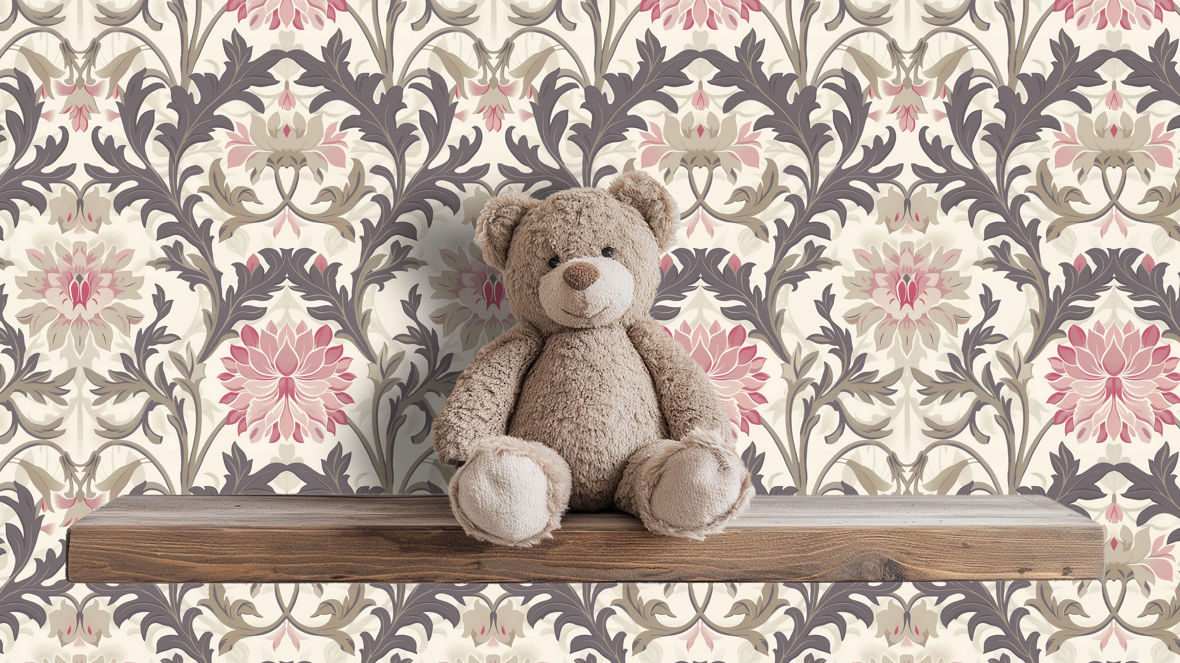 Jennie - Lila-Rosa - Botanisk tapet med blommor och blad