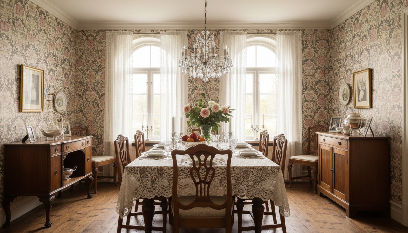 Jennie - Lila-Rosa - Botanisk tapet med blommor och blad