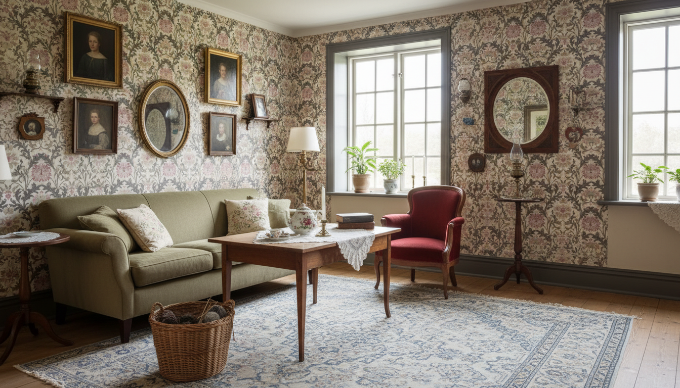 Jennie - Lila-Rosa - Botanisk tapet med blommor och blad