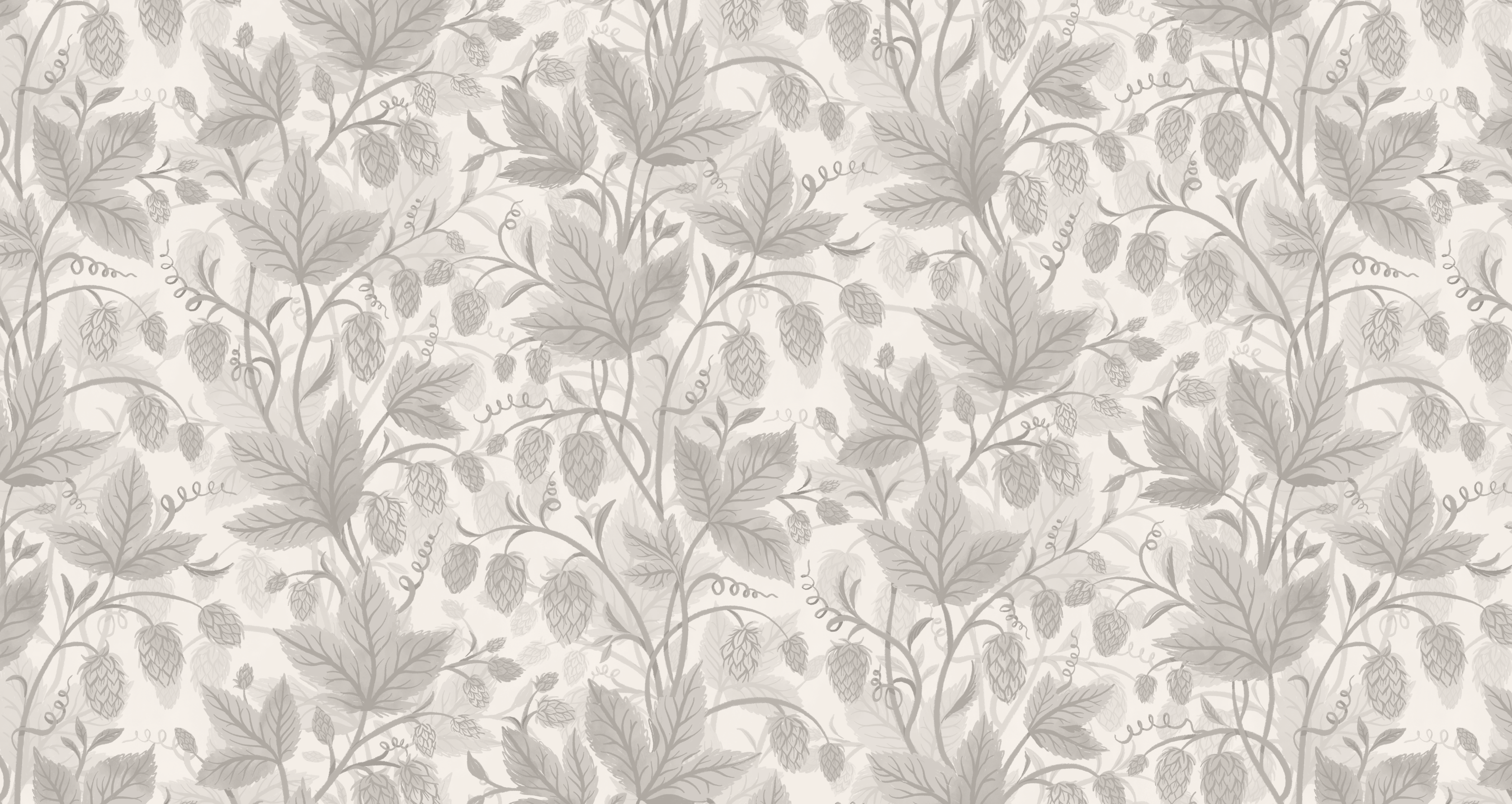 Trailing Hops Silver - Elegant tapet med organiskt humlemönster i silvergråa toner