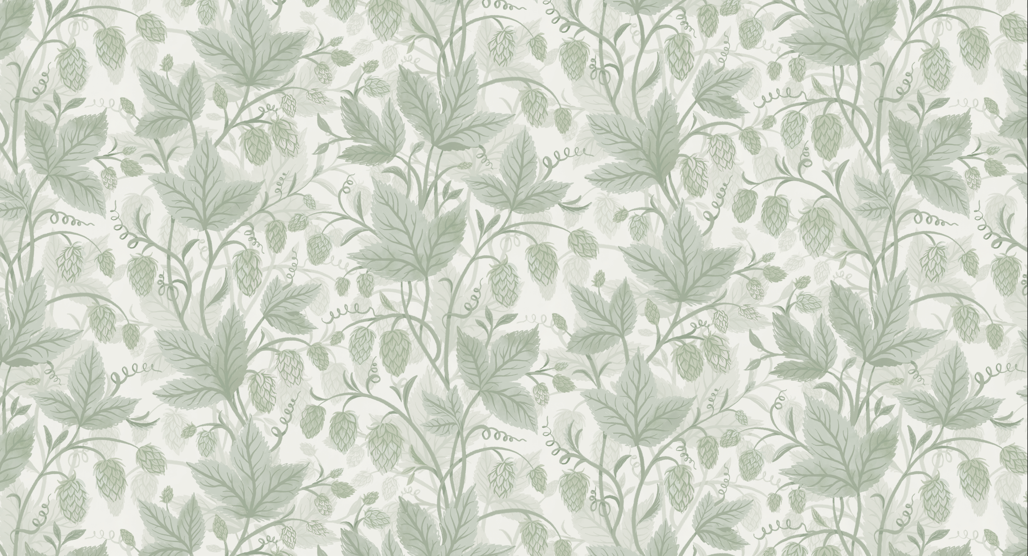 Trailing Hops Hedge - Elegant tapet med organiskt humlemönster i gröna toner