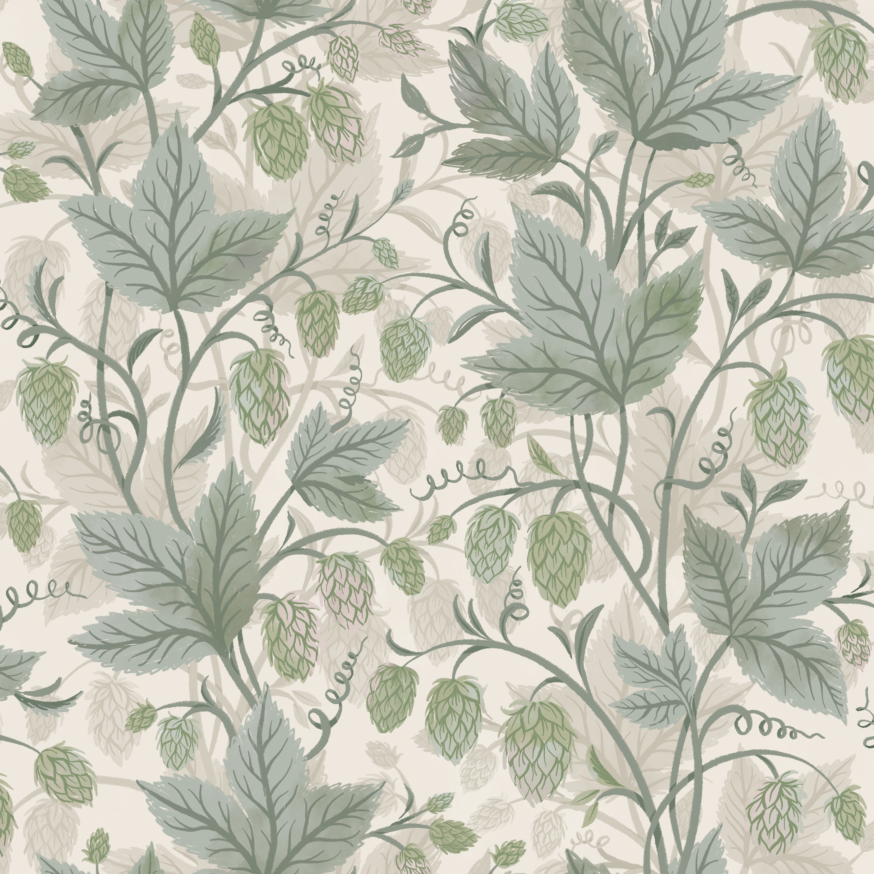Trailing Hops - Hedge – Elegant botanisk tapet med humlerankor