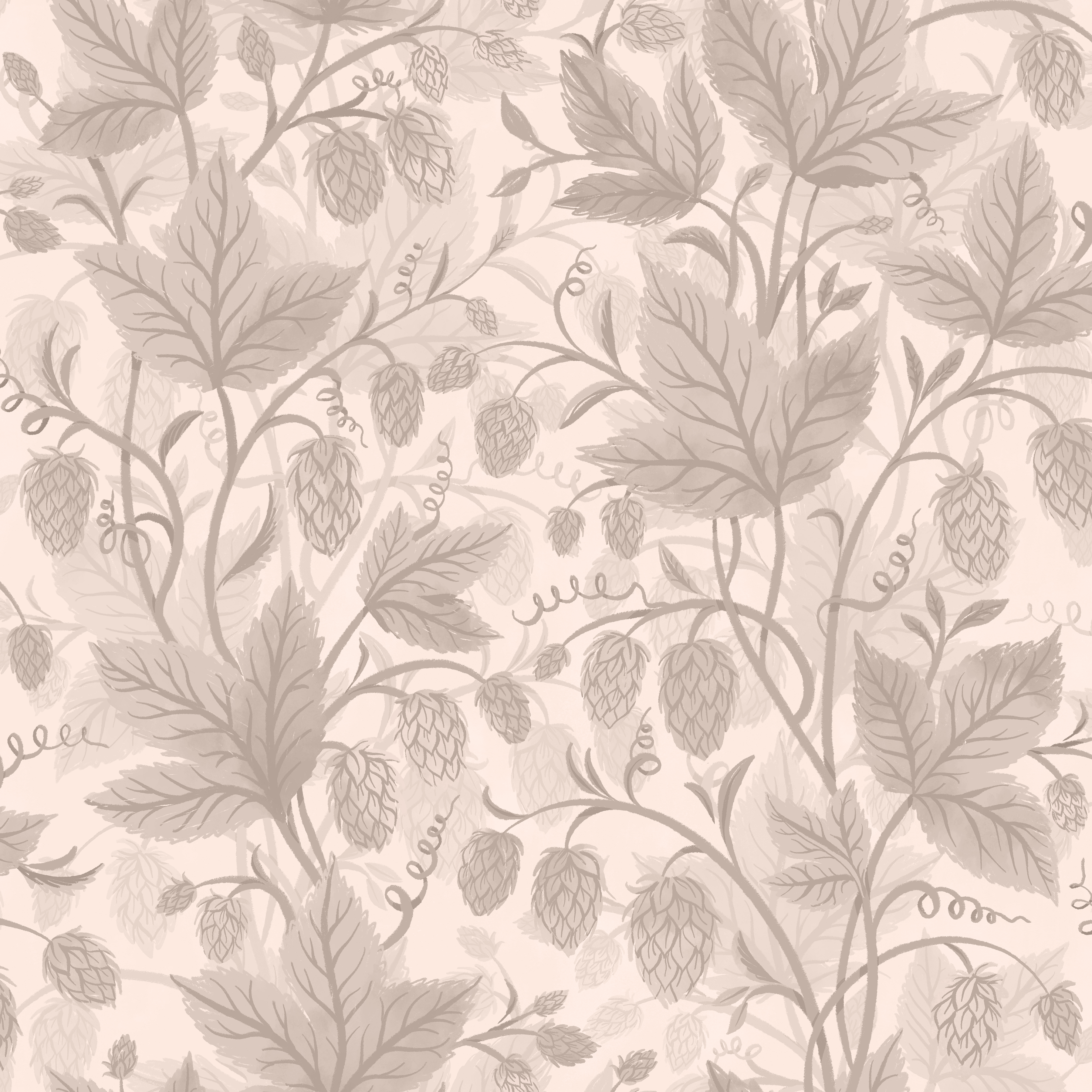 Trailing Hops Light Blush - Elegant tapet med organiskt humlemönster i ljusa rosa toner