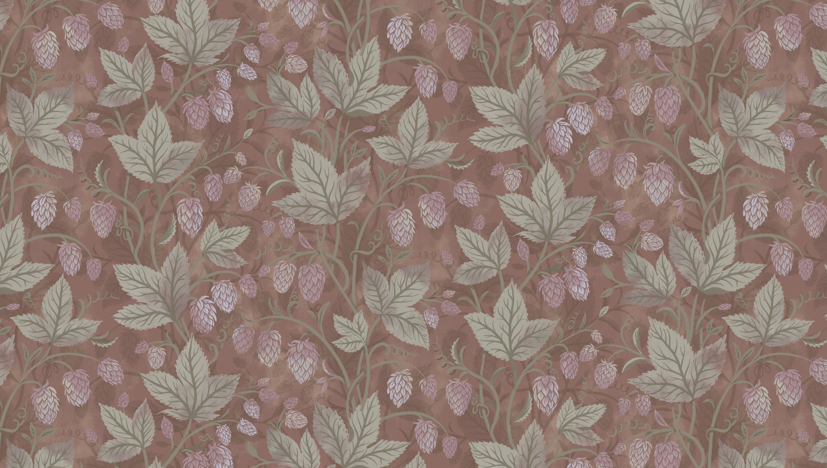 Trailing Hops Brown - Elegant tapet med organiskt humlemönster i bruna toner