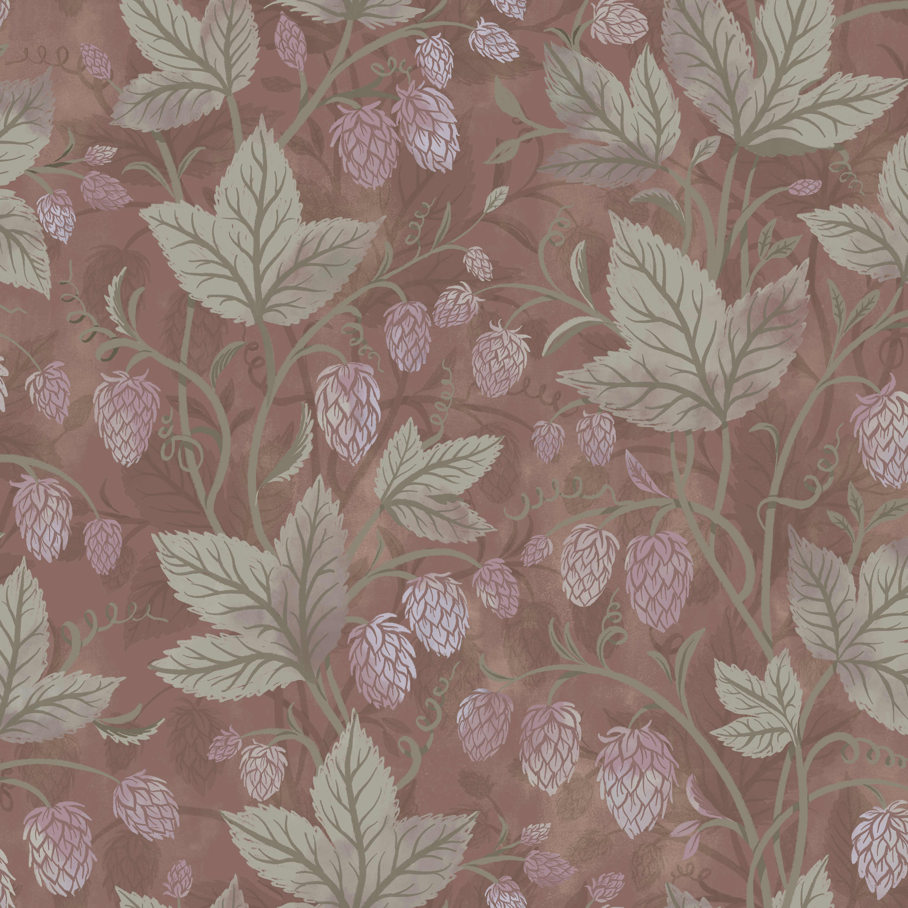 Trailing Hops Brown - Elegant tapet med organiskt humlemönster i bruna toner