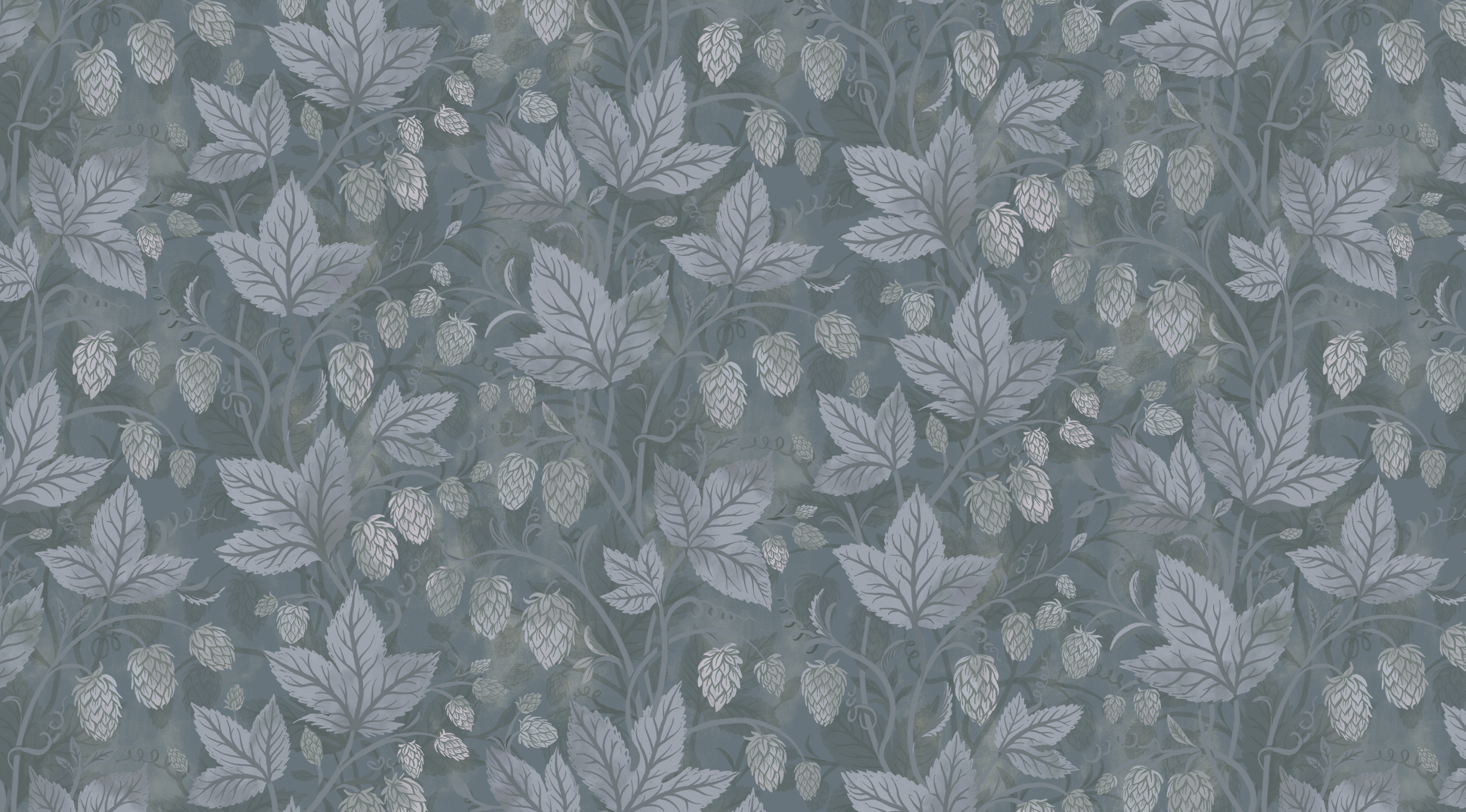 Trailing Hops Silver Blue - Elegant tapet med organiskt humlemönster i silverblå toner