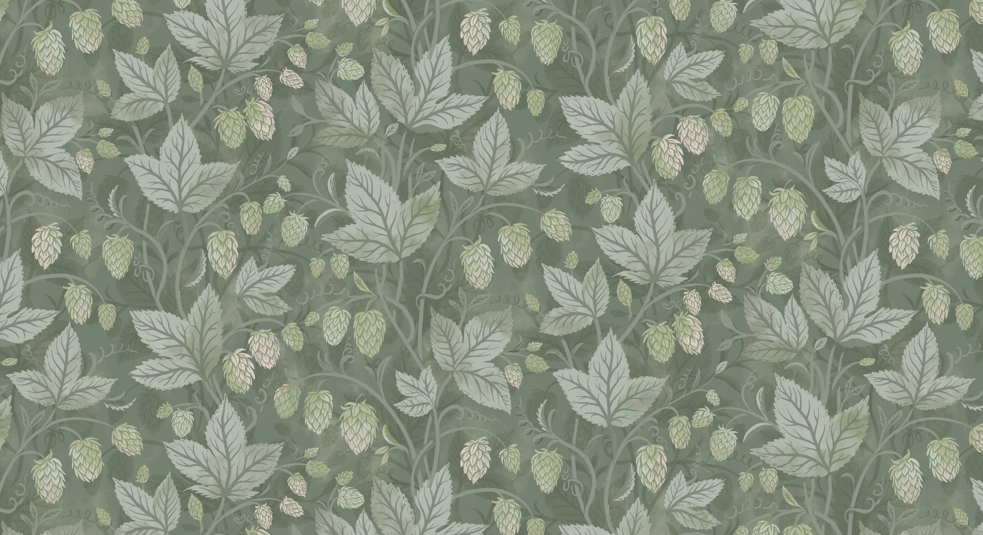 Trailing Hops Green - Elegant tapet med organiskt humlemönster i gröna toner