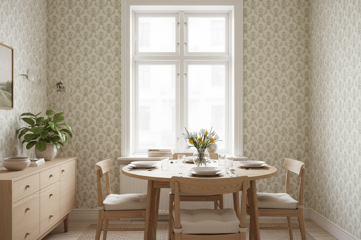 Spring Crocus - Light Green - Scandinavian floral wallpaper with a spring feel
