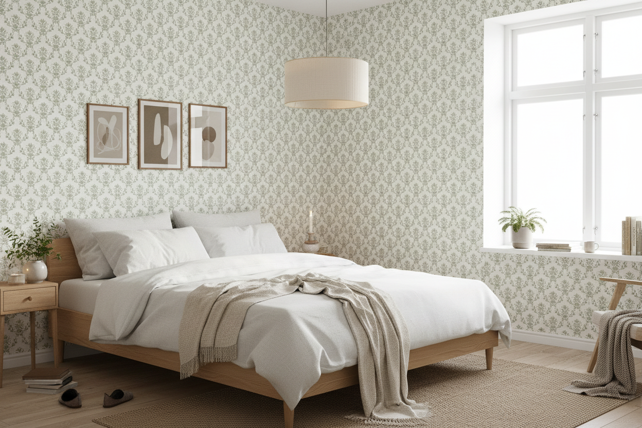 Spring Crocus - Light Green - Scandinavian floral wallpaper with a spring feel