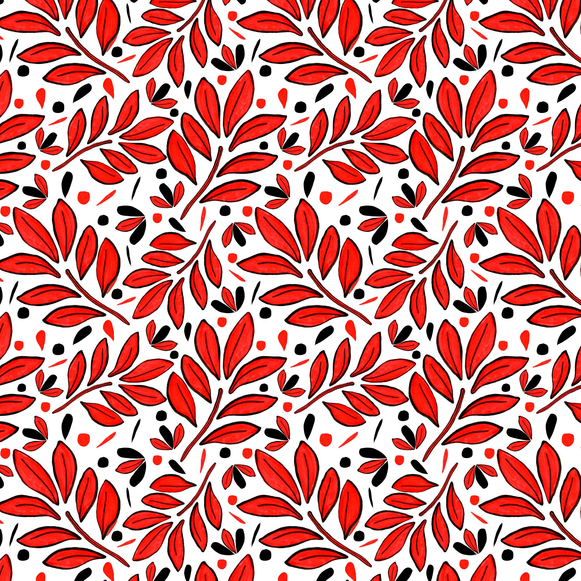 Lushy Leaves Red Black
