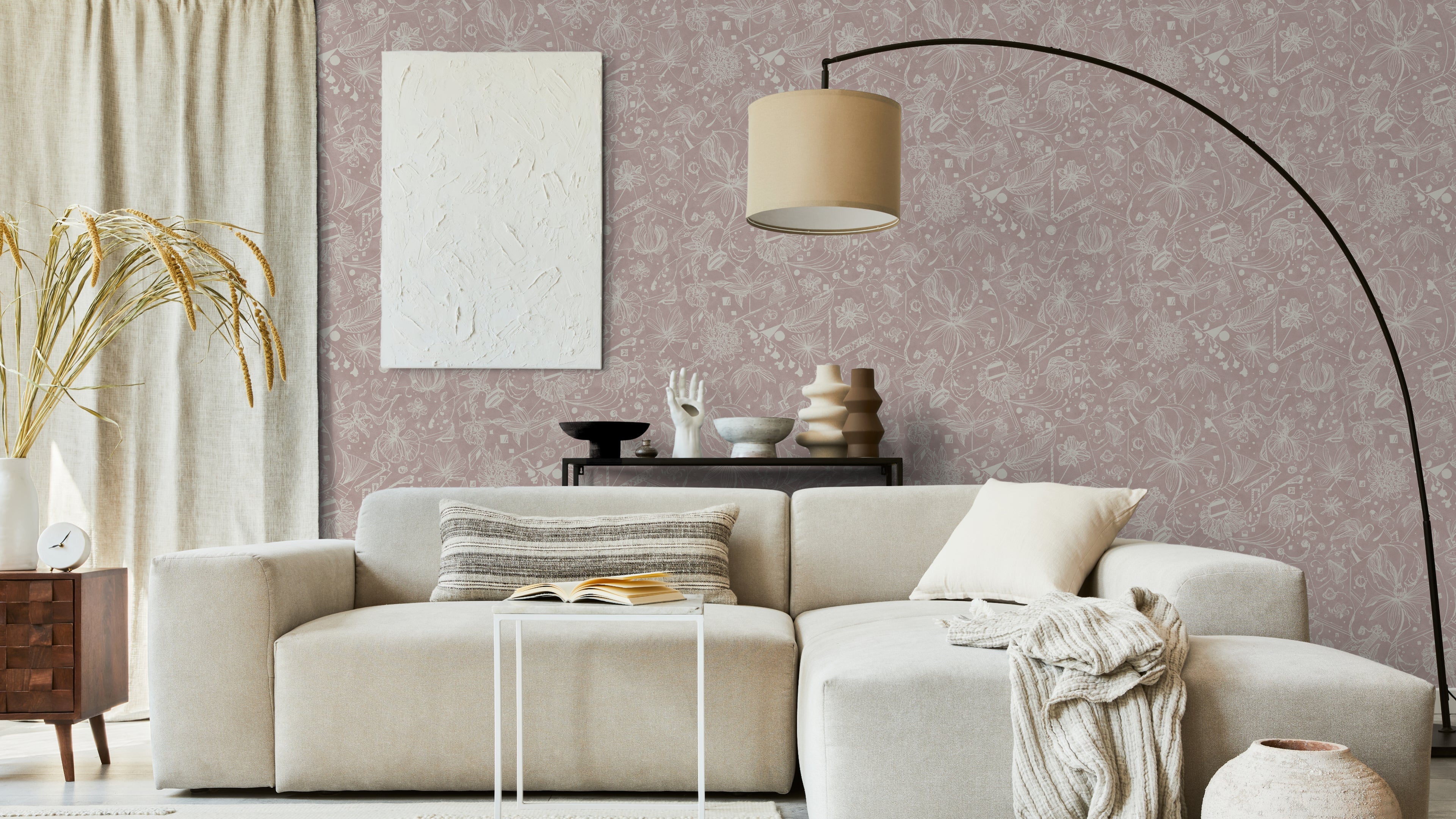 Floralies - Rosa – Elegant tapet med abstrakt konst i mjuka rosa toner