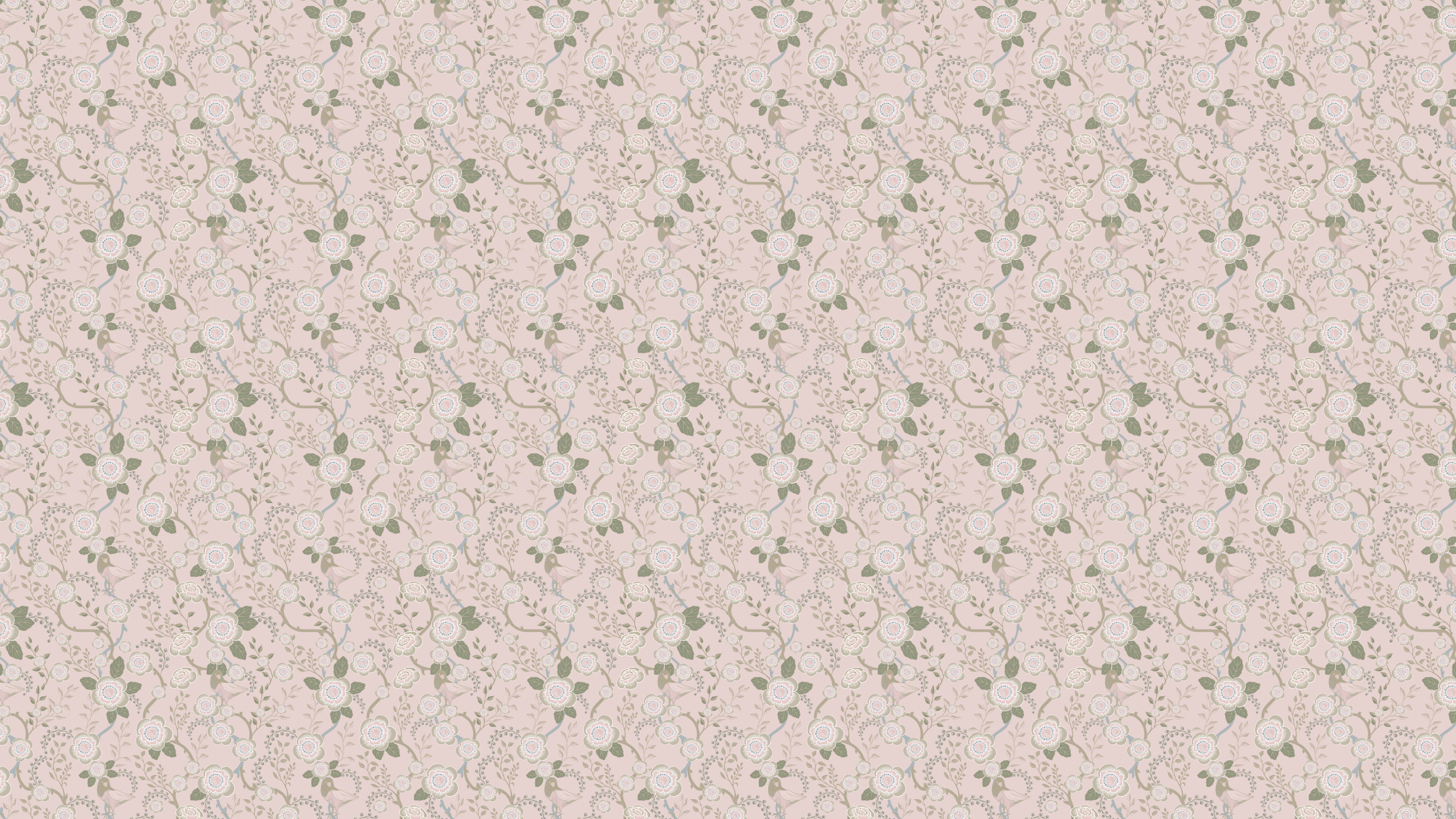 Reval Wallpaper Epiphany - Ljusrosa - Romantisk tapet med fåglar och blommor – högkvalitativ tapet för en personlig och ha...