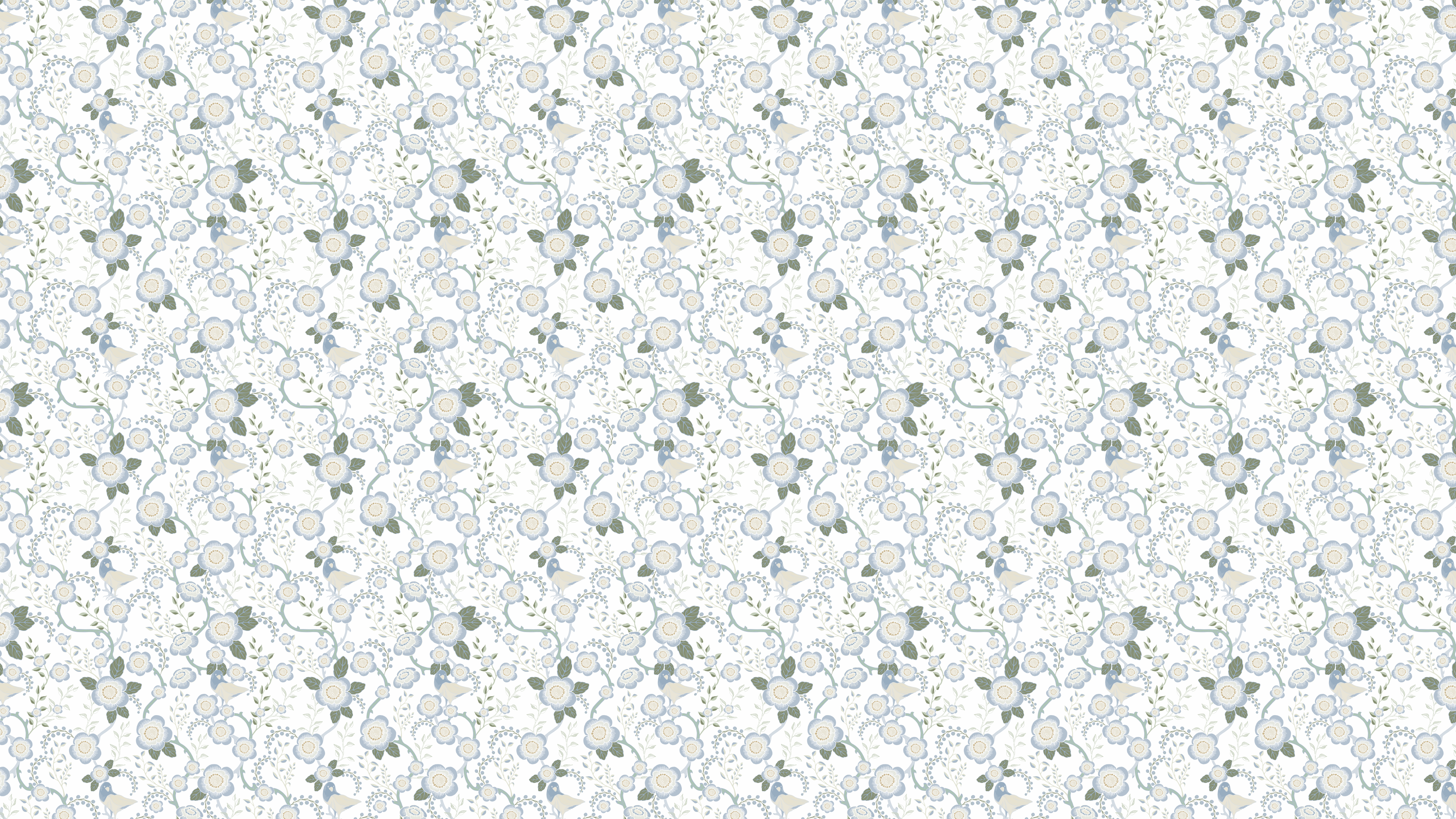 Reval Wallpaper Epiphany - Creme grön - Romantisk tapet med fåglar och blommor – högkvalitativ tapet för en personlig och ...