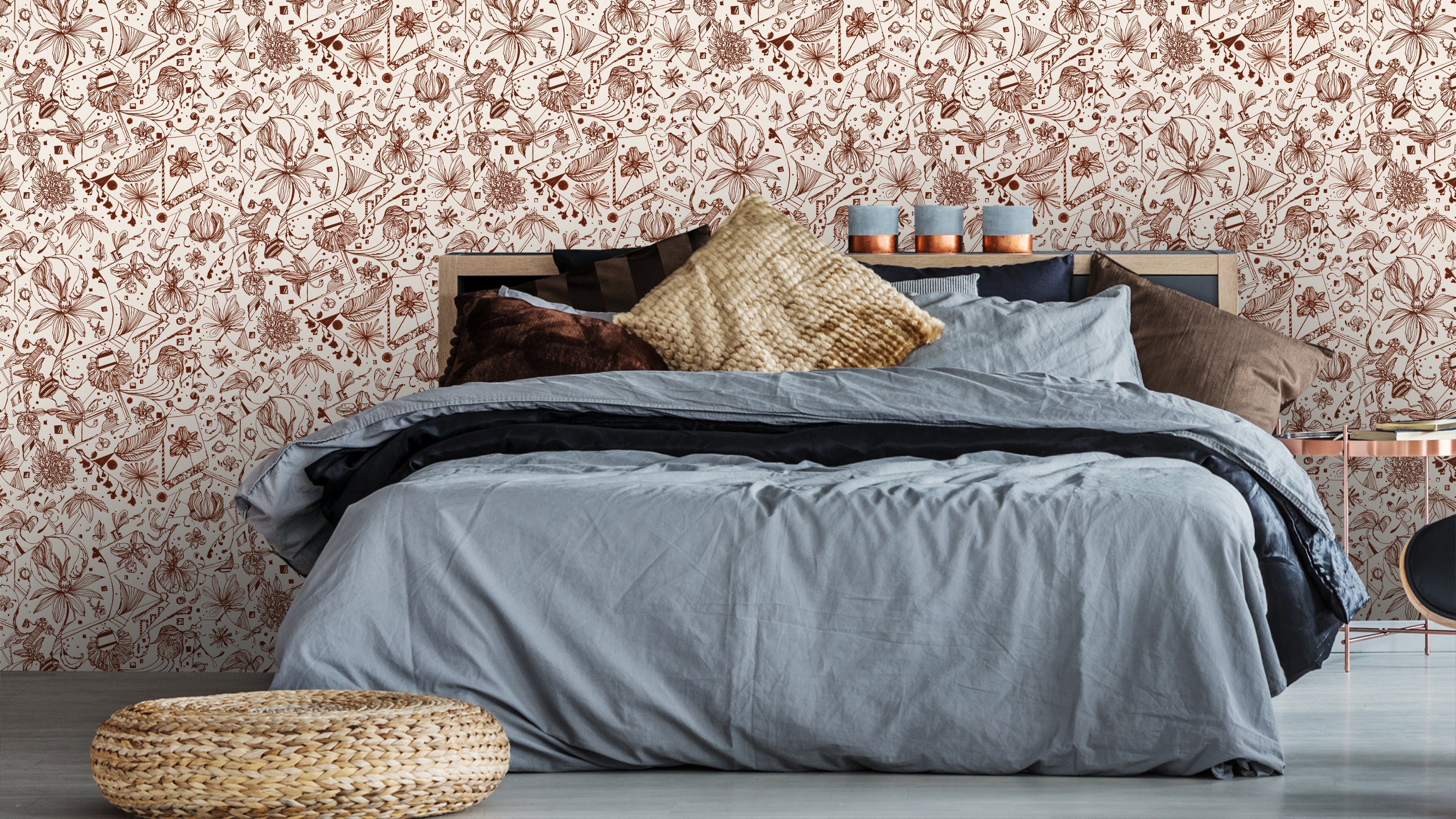 Floralies - Koppar - Elegant tapet med florala mönster i varm kopparton