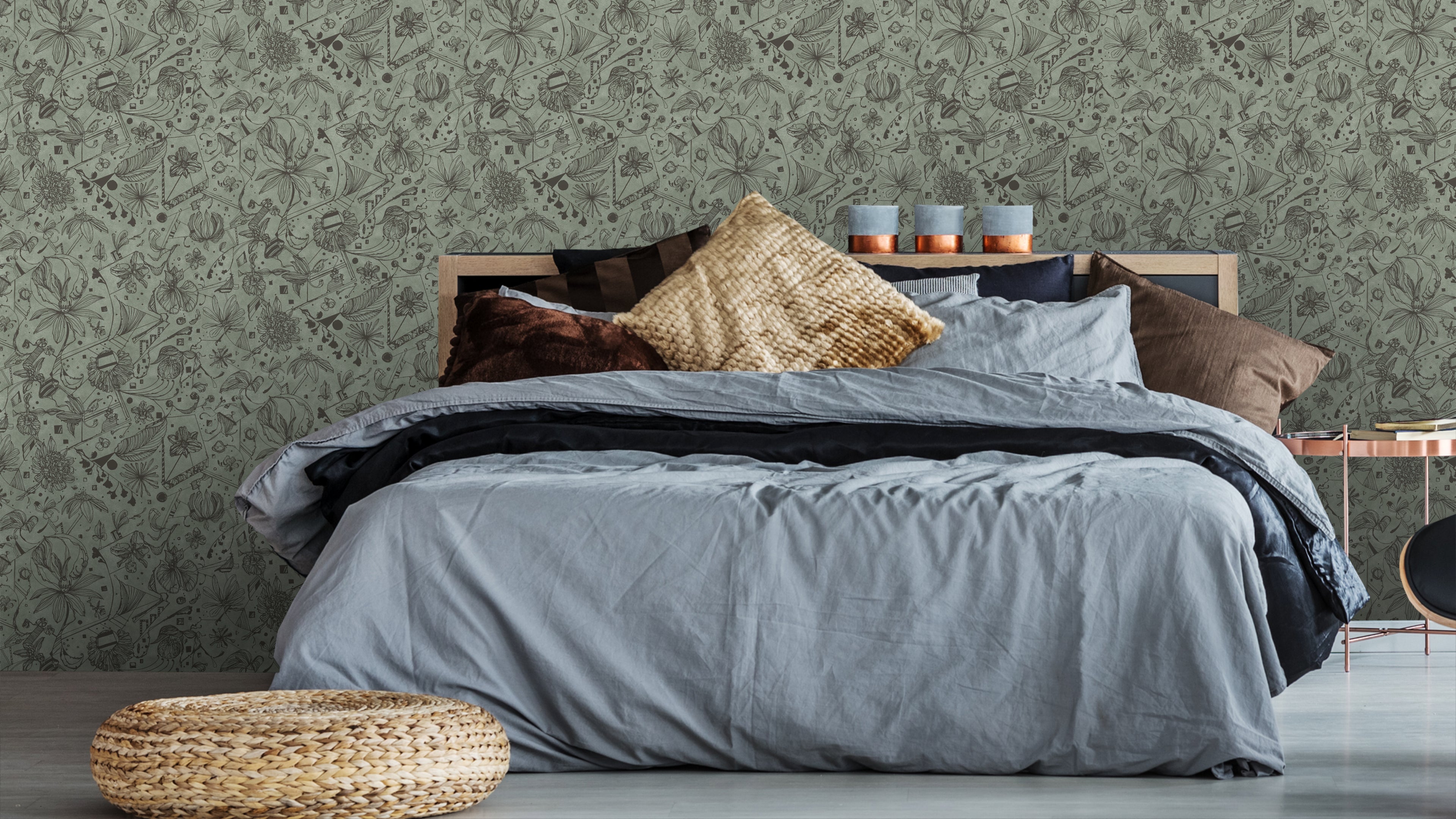 Floralies - Grågrön – Elegant tapet med abstrakt konst i grågrön nyans