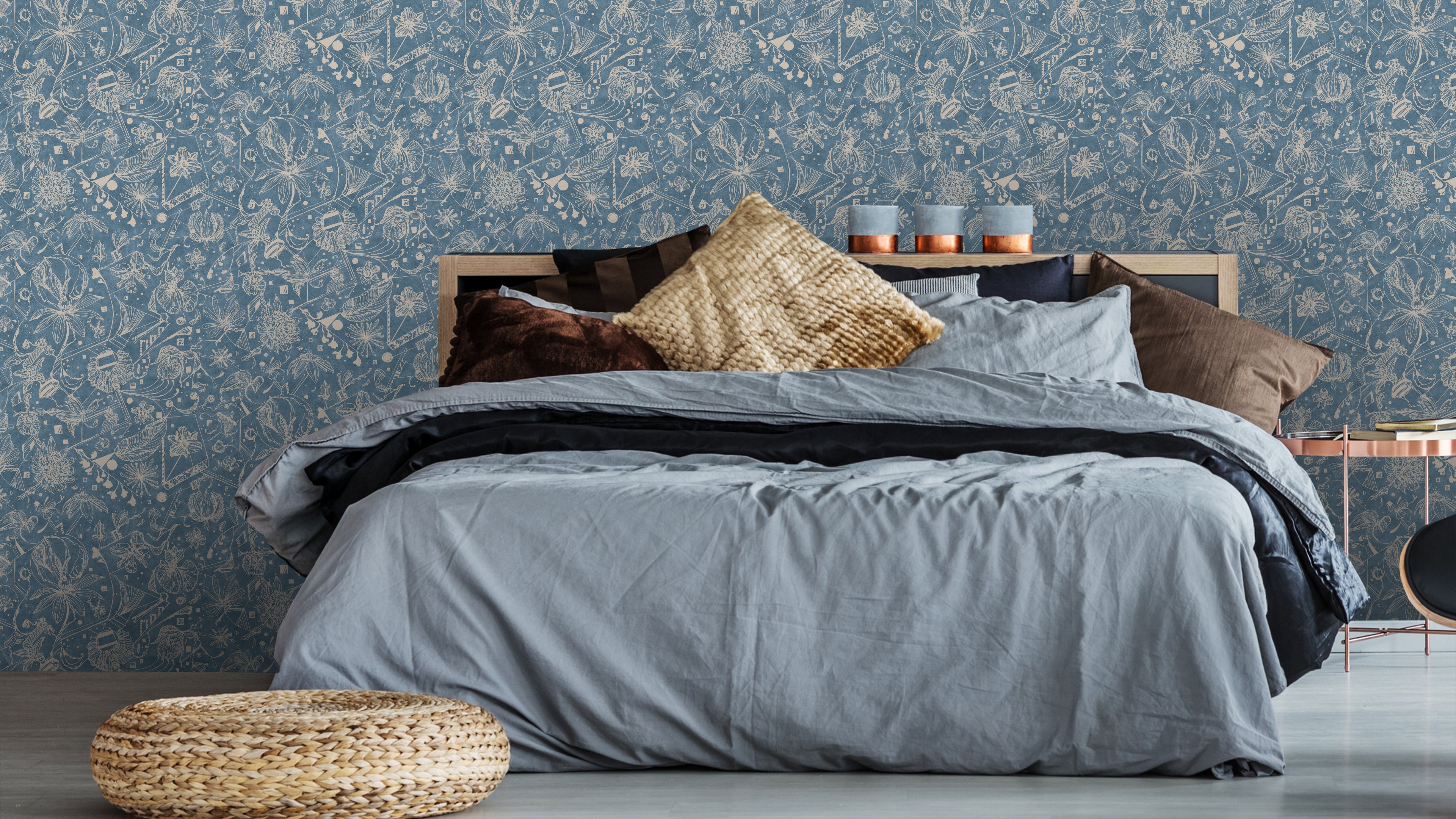 Floralies - Blå – Elegant tapet med abstrakt konst i bedårande blå nyans