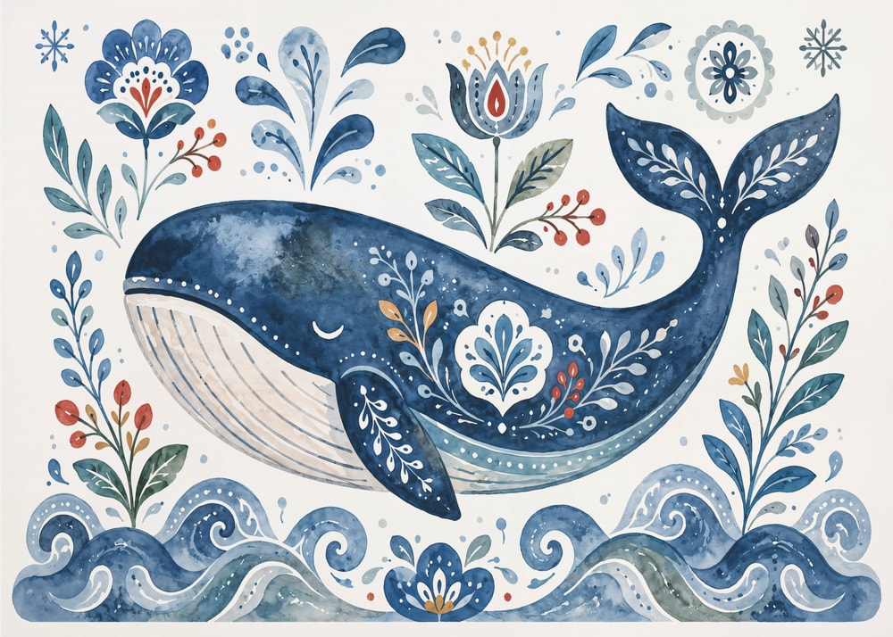 Folk Art Blue Whale