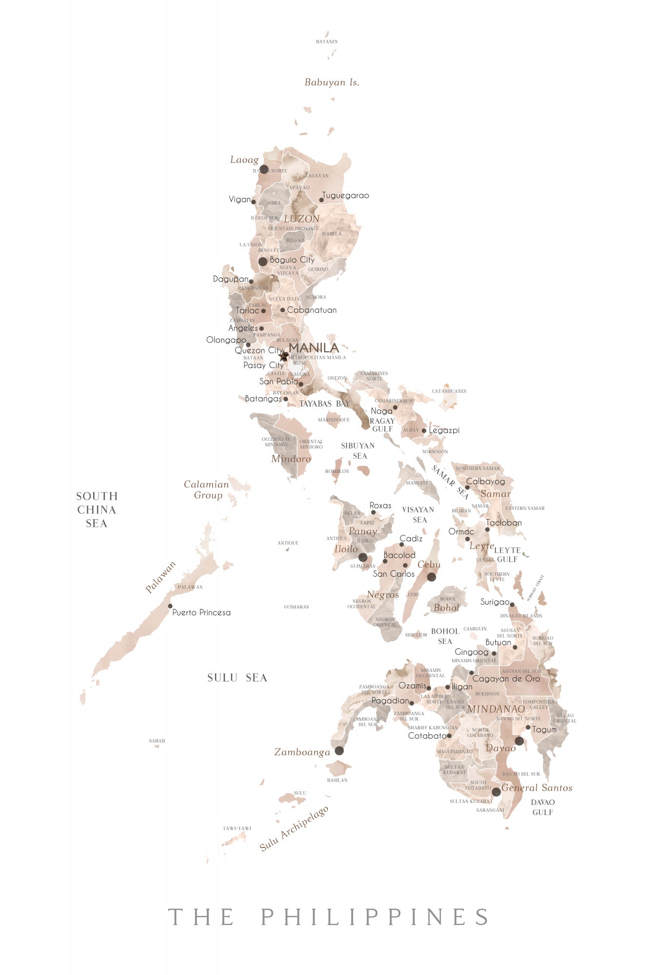 Taupe watercolor map of Philippines