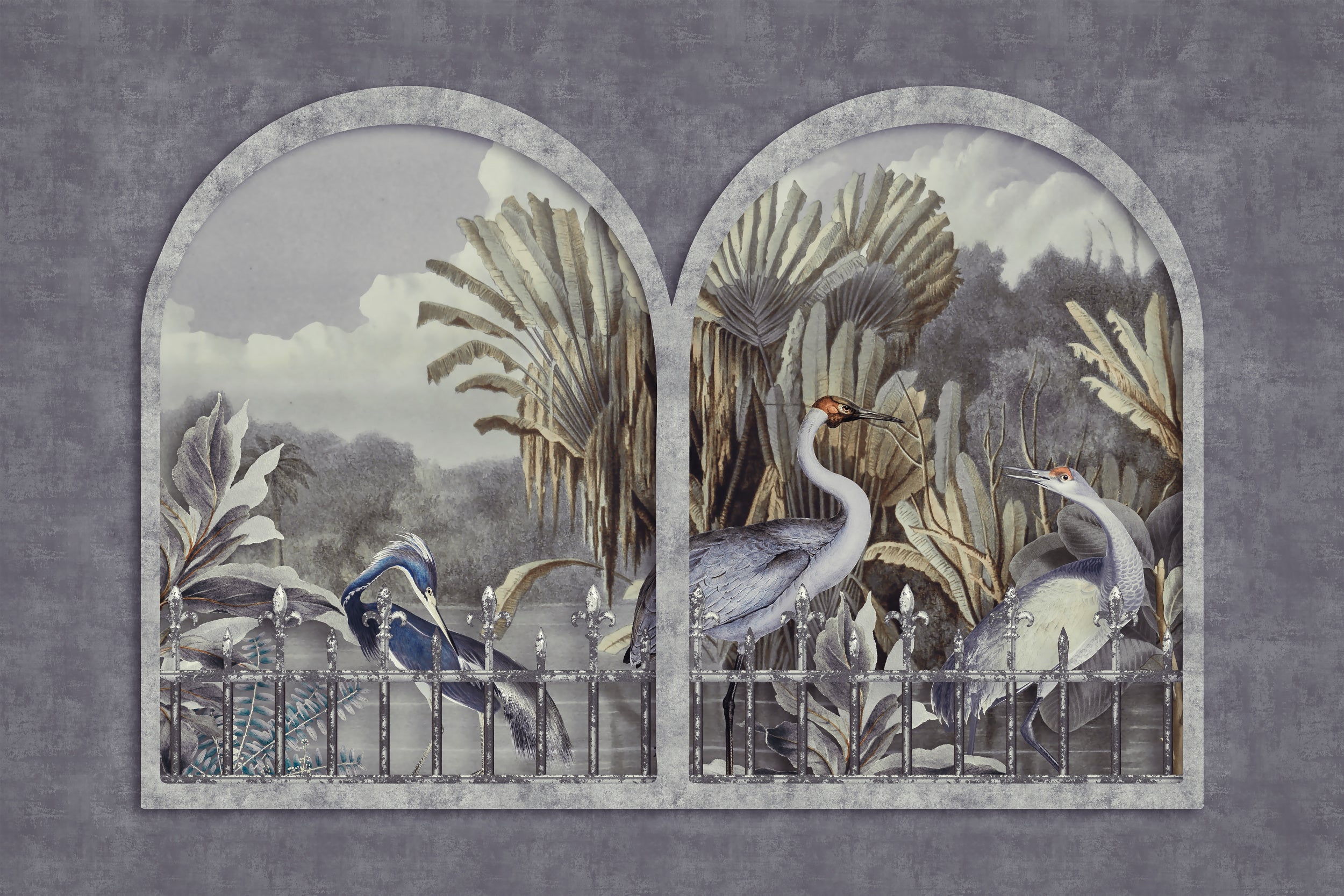 Wall mural Cranes No2 – fototapet med unikt motiv som skapar en inspirerande fondvägg