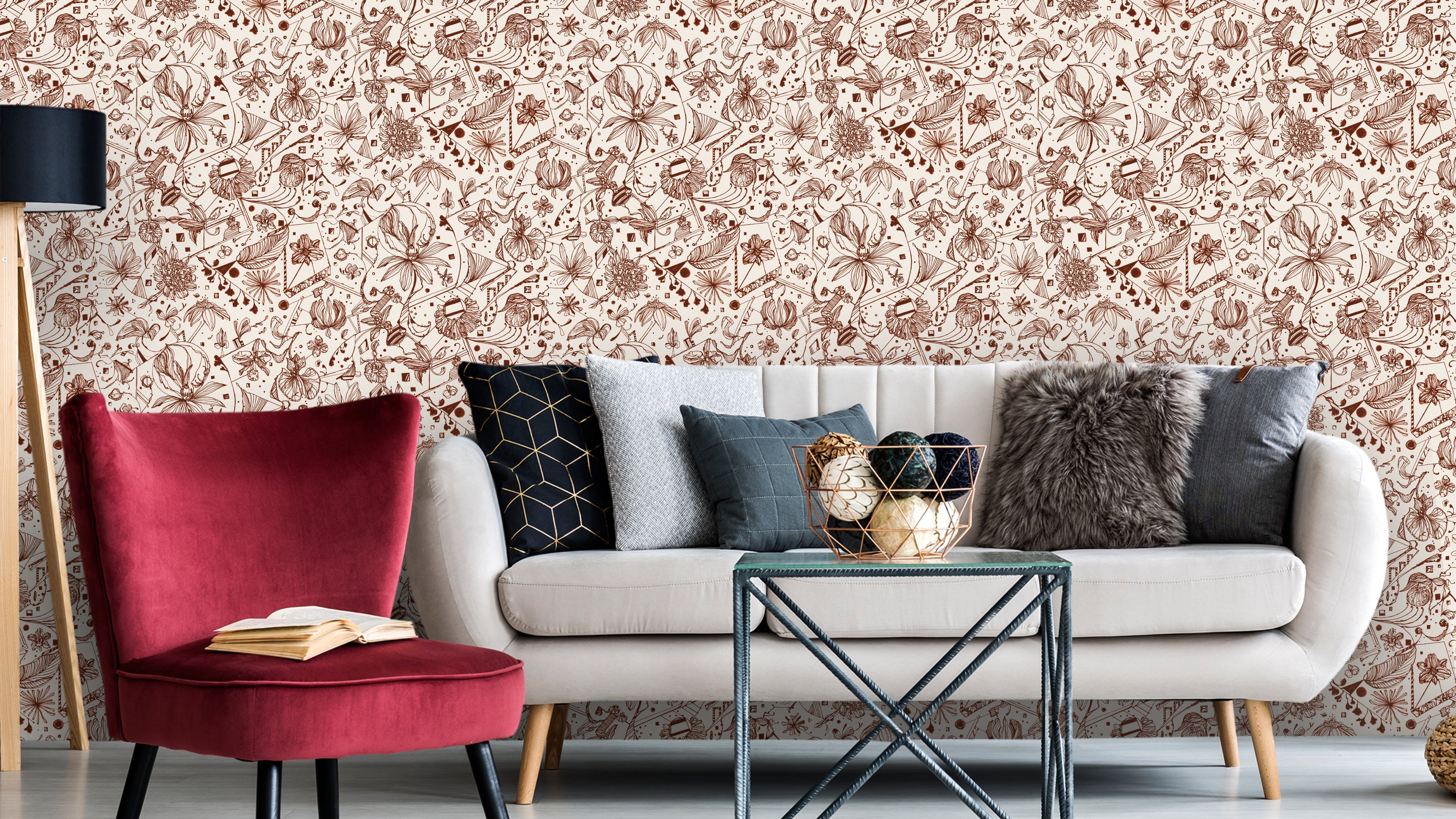 Floralies - Koppar - Elegant tapet med florala mönster i varm kopparton