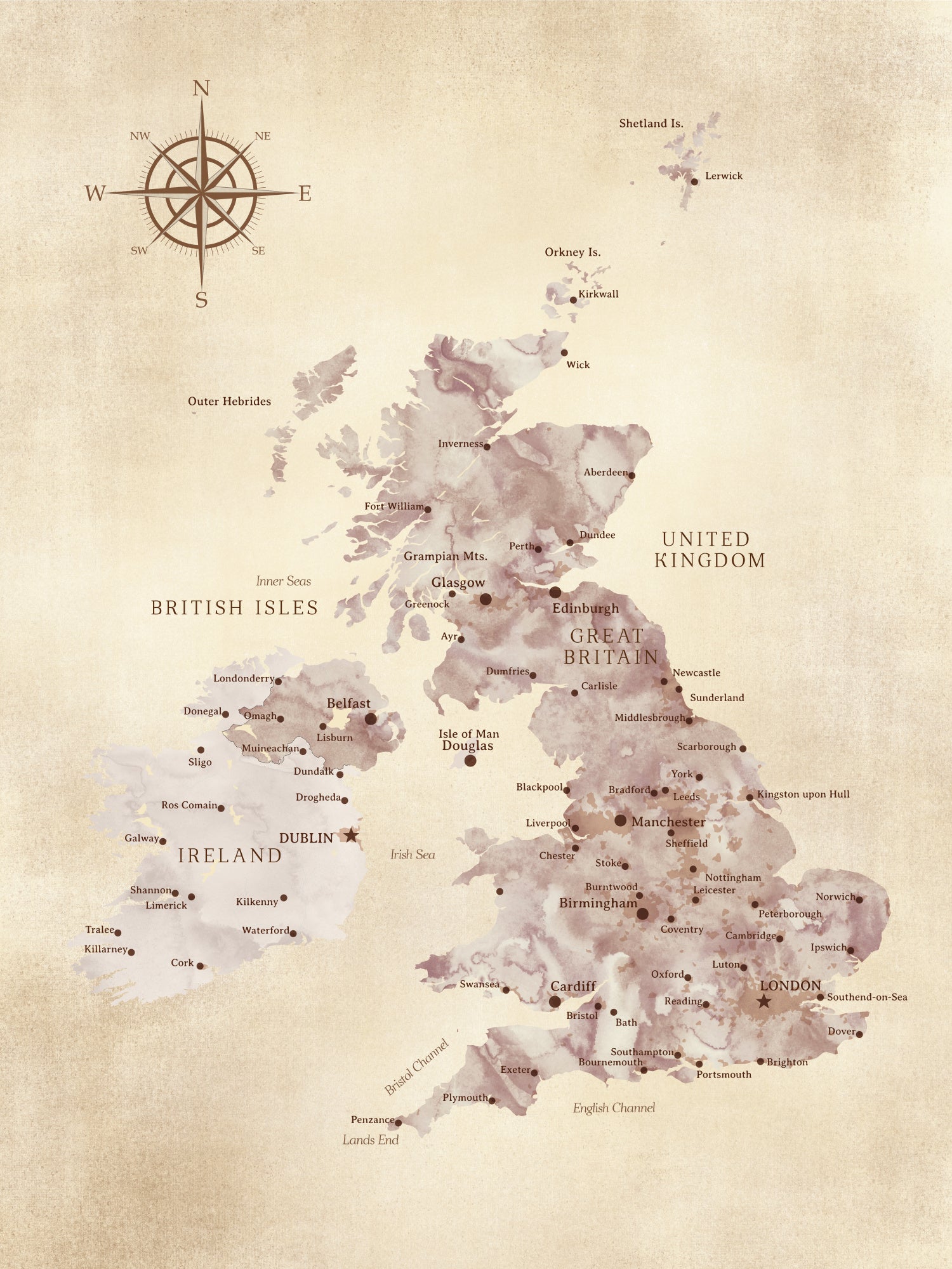 Sepia map of the United Kingdom